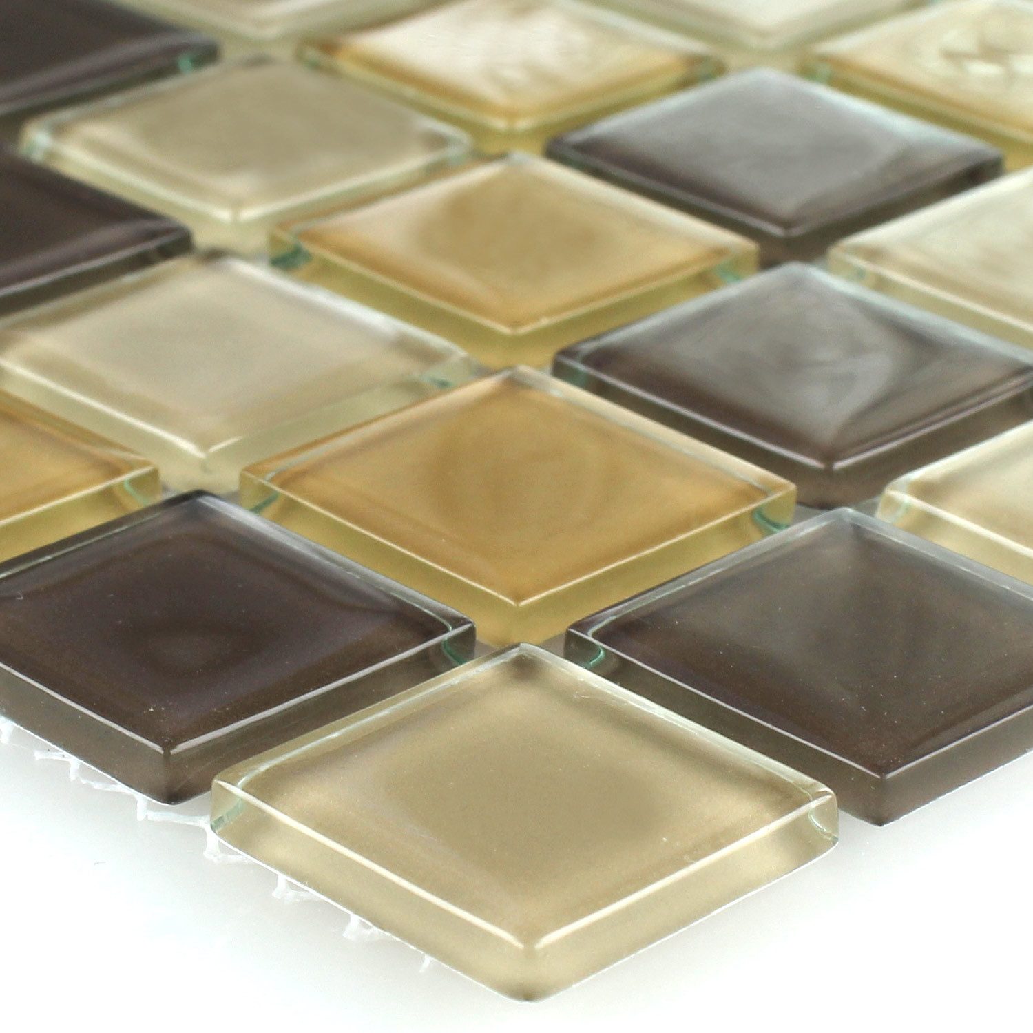 Mosafil Mosaikfliesen Glasmosaik Fliesen Braun Mix 25x25x4mm, Glas 32.700x30.200, beige-braun, Verlegefertig auf ein Netz geklebt - Frostsicher - Wasserfest