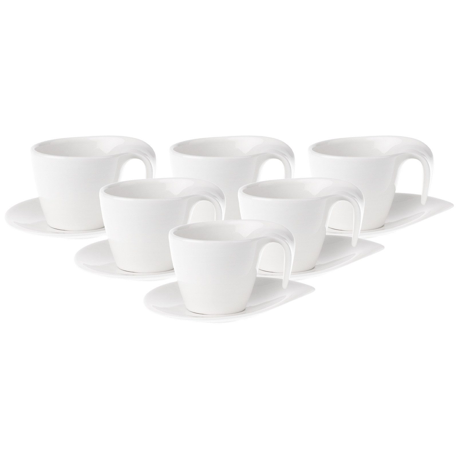 Villeroy & Boch Tasse Flow Kaffeetassen mit Untertassen 200 ml 6er Set, Porzellan
