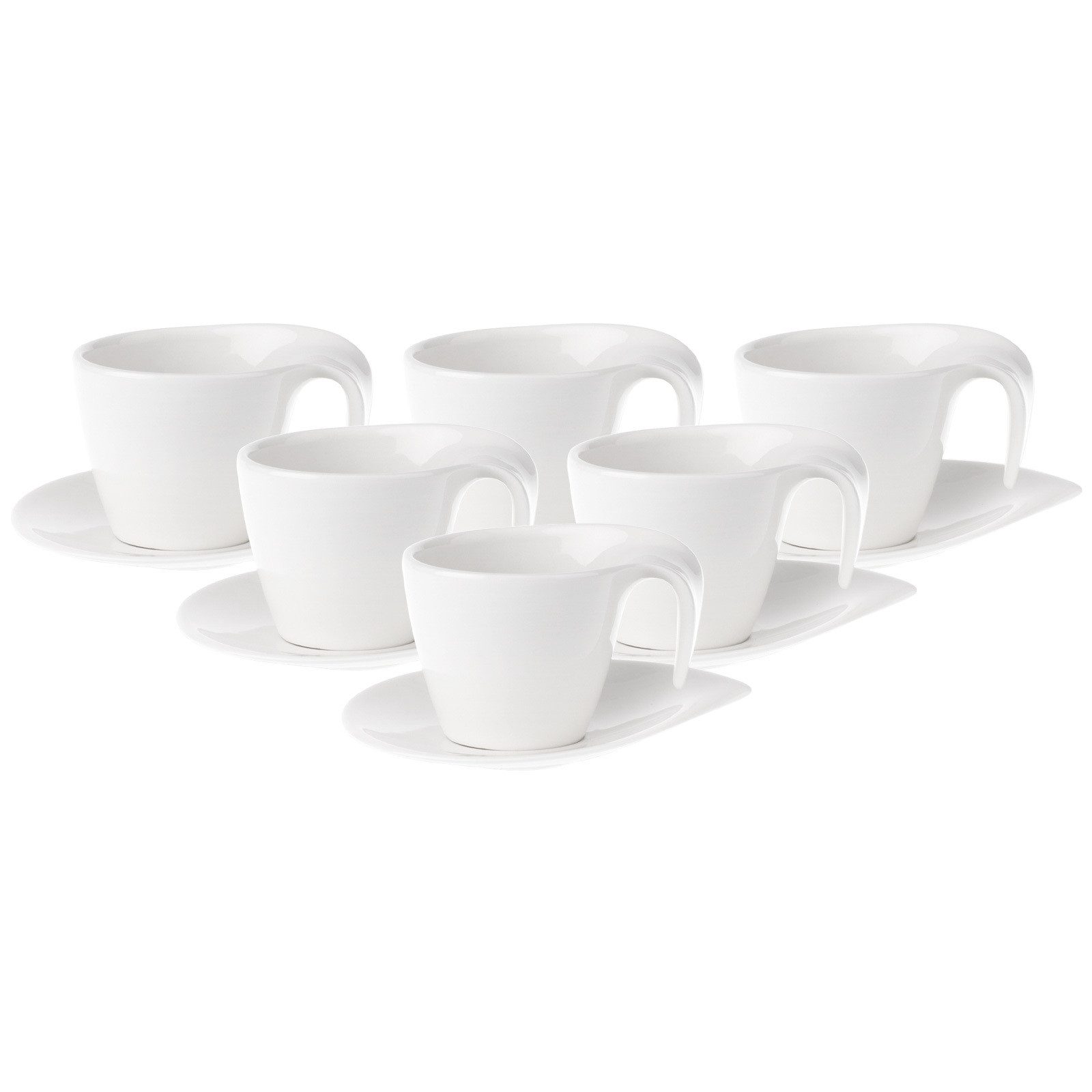 Villeroy & Boch Tasse Flow Kaffeetassen mit Untertassen 200 ml 6er Set, 6-tlg., Porzellan
