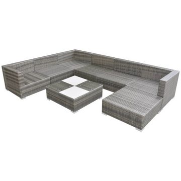 vidaXL Garten-Essgruppe 8-tlg Garten Lounge Set mit Auflagen Polyrattan Grau Sitzgruppe Set Lo