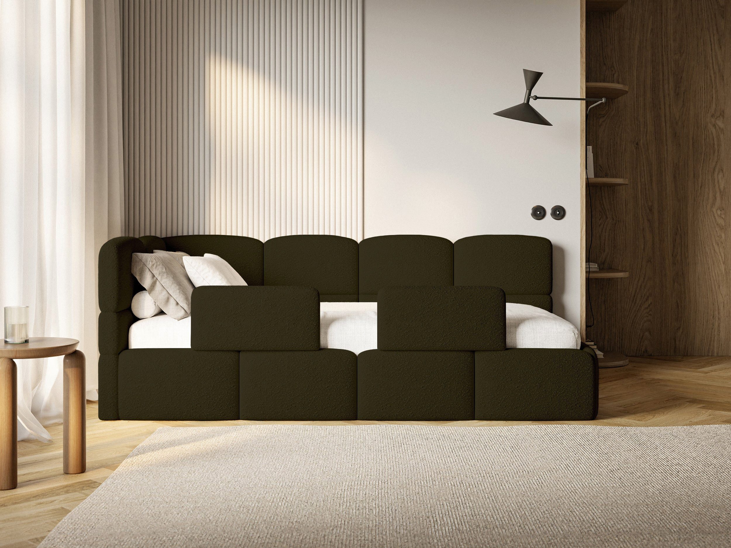 Selsey Kinderbett CLOUDY, mit Bettkasten, Lattenrost, 2x Rausfallschutz, Bouclé, 120 x 200 cm