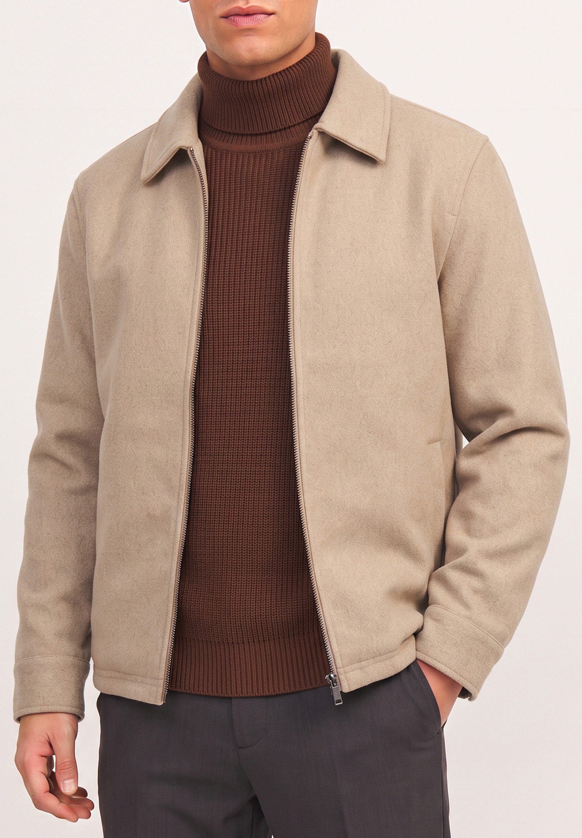 OneRedox Blouson in Woll-Optik mit Hemdkragen als Übergangsjacke Herren Outdoor Jacke als leichte Winterjacke ungefüttert