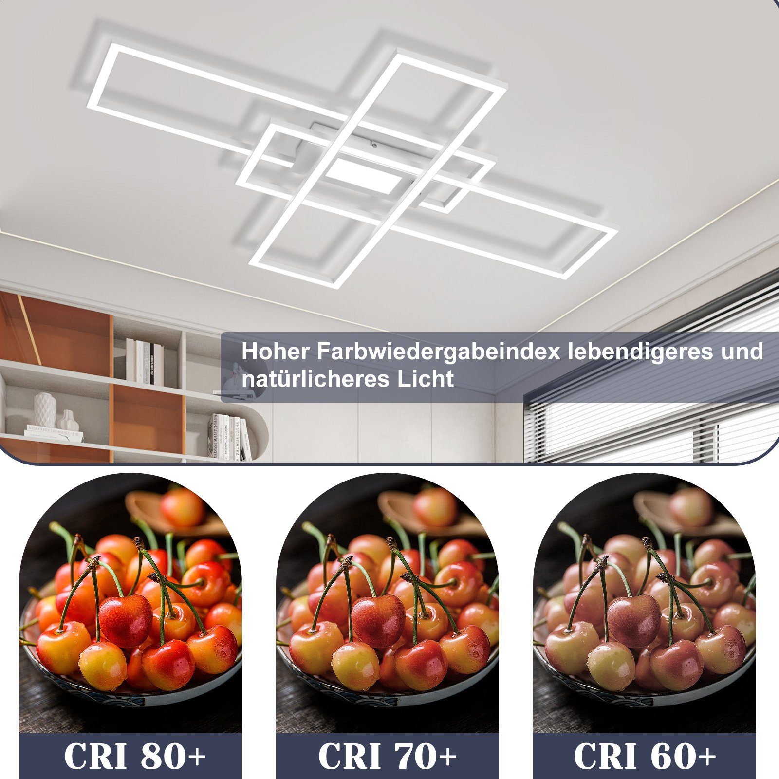 Nettlife LED Deckenleuchte Dimmbar Schwarz/Weiß Deckenlampe Modern Deckenbeleuchtung Wohnzimmer, Dimmbar mit Fernbedienung, LED fest integriert, für Wohnzimmer  – Bild 5 von 5