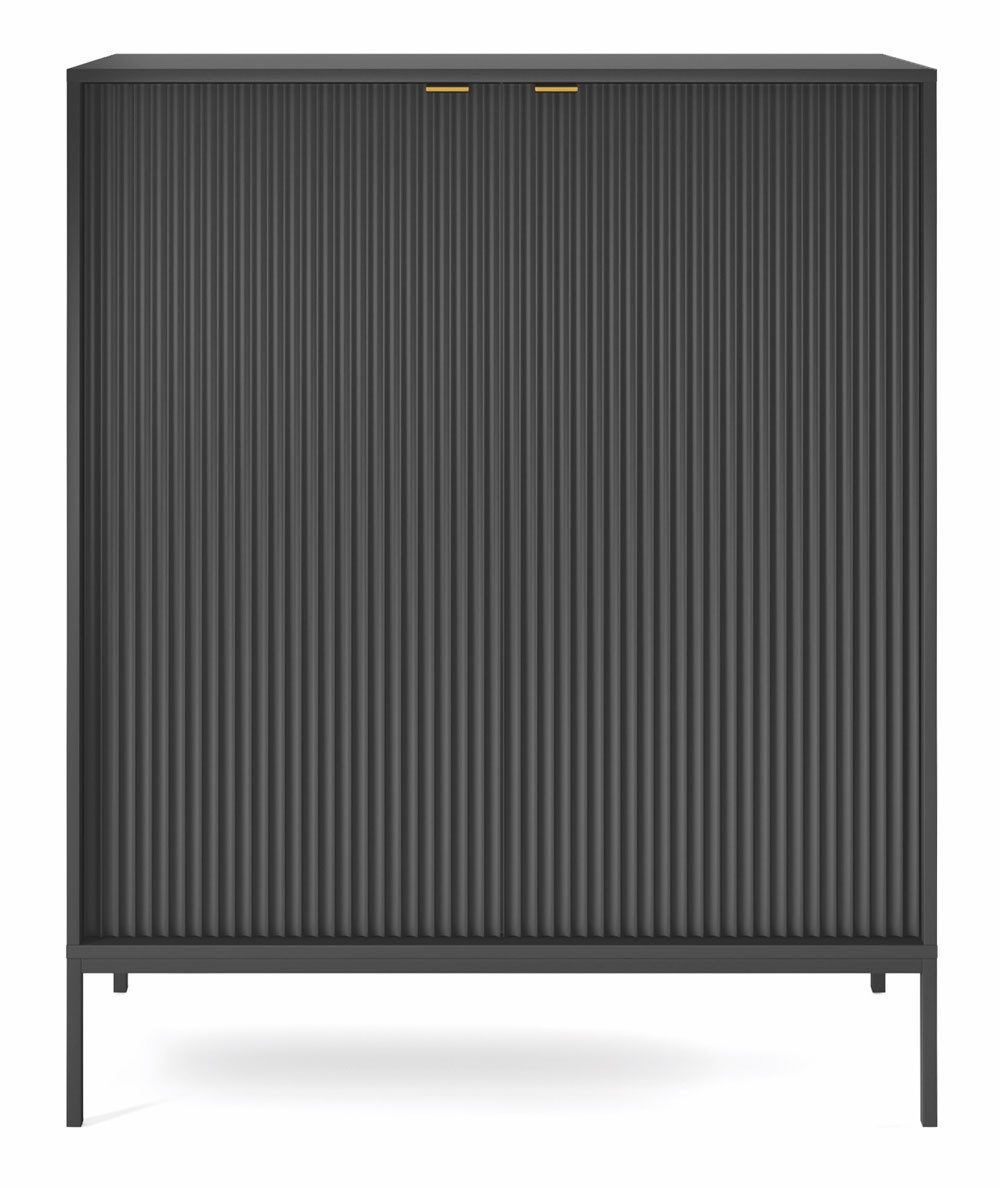 Feldmann-Wohnen Highboard Nova (2 Türen, 4 Holzböden, klare Kanten, geradliniges Design, 1 St., Riffel-Optik Front, goldfarbene Metallgriffe, ABS-Kanten), 104x39x125cm, Fronten mit ausdrucksstarkem geriffelten Muster