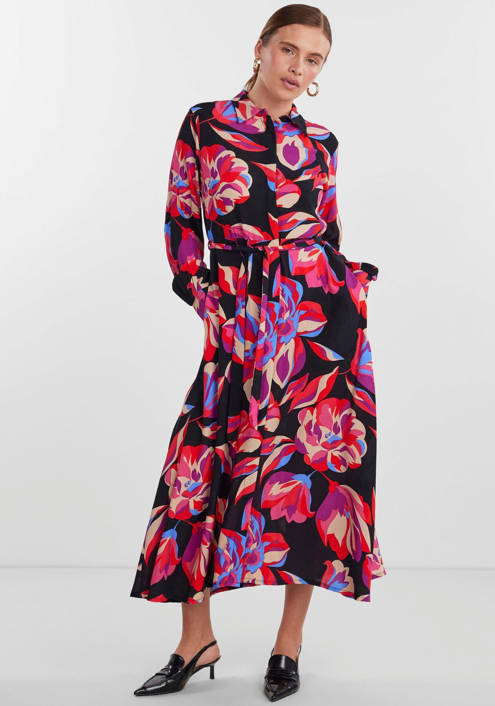 Y.A.S Hemdblusenkleid YASFIMA LS LONG SHIRT DRESS S. NOOS black aop Flower print | Sommerkleider