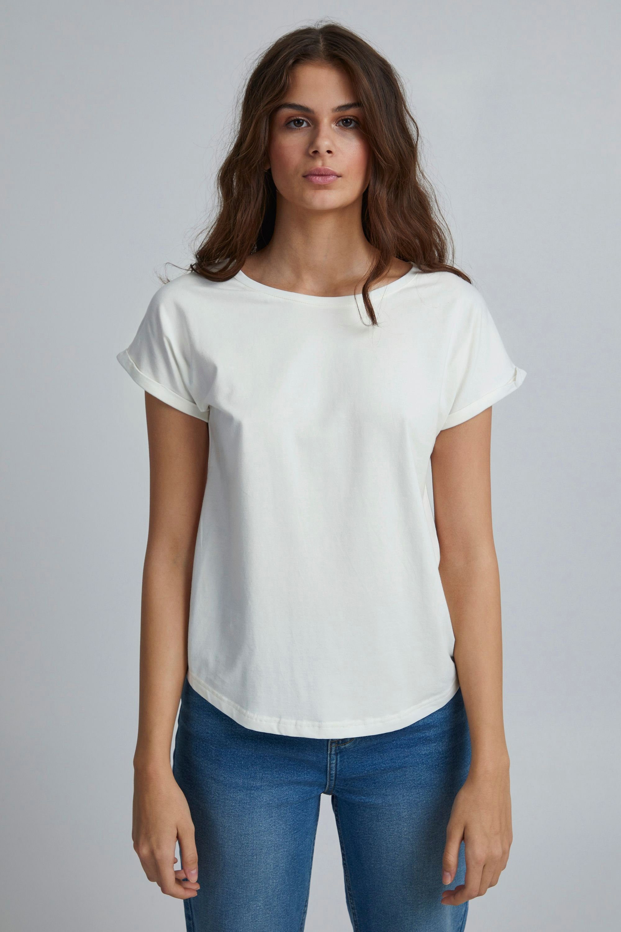 Shirt mit b.young Modisches überschnittener (80115) 20804205 tshirt T-Shirt Off White - Schulter BYPamila