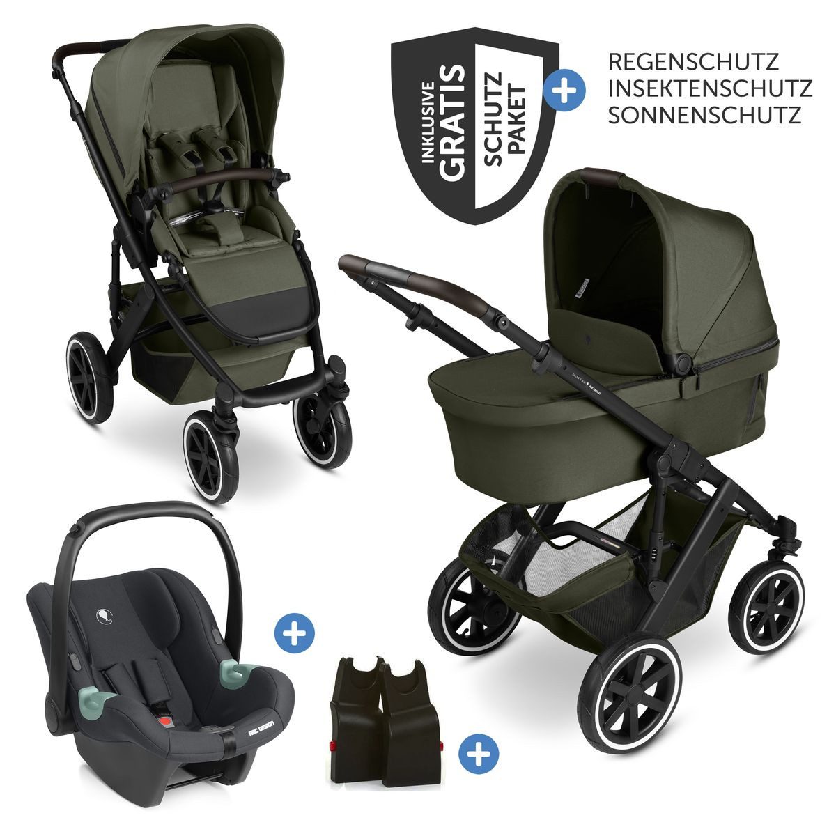 ABC Design Kombi-Kinderwagen Salsa 5 Air Set - Pure - Avocado, 3in1 Kinderwagen Buggy mit Babywanne, Babyschale, Sportsitz & Zubehör