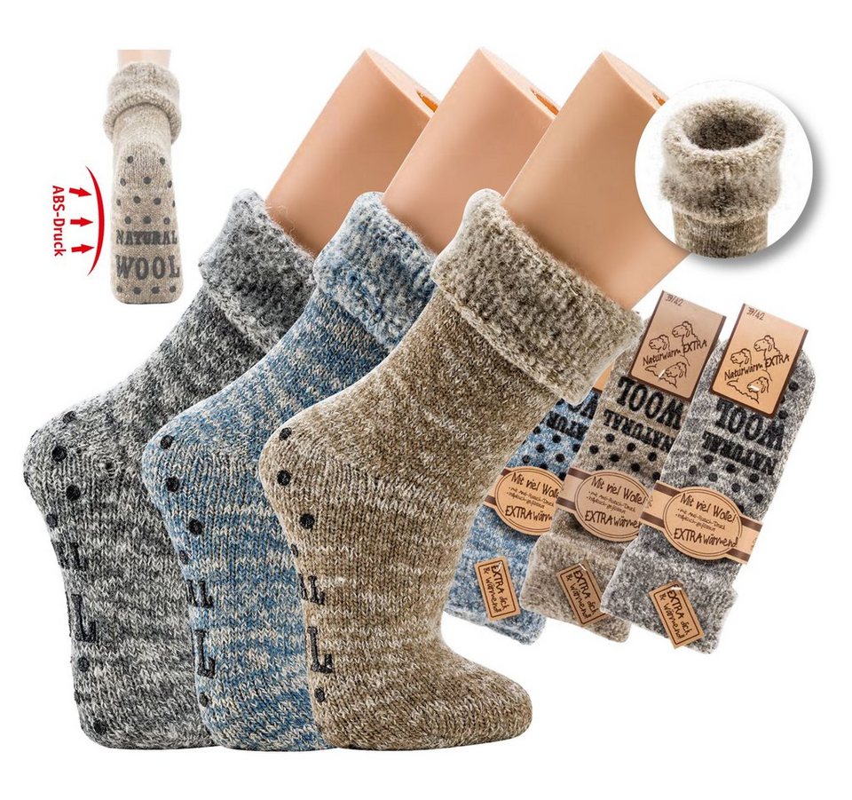 Socks 4 Fun ABS-Socken Flauschige Thermo Wollsocken mit ABS Druck für  Herren und Frauen (Paar, 1-Paar, 1 Paar) mit ABS-Sohle, innen aufwändig  geraut und damit absolut kuschelig und wärmend