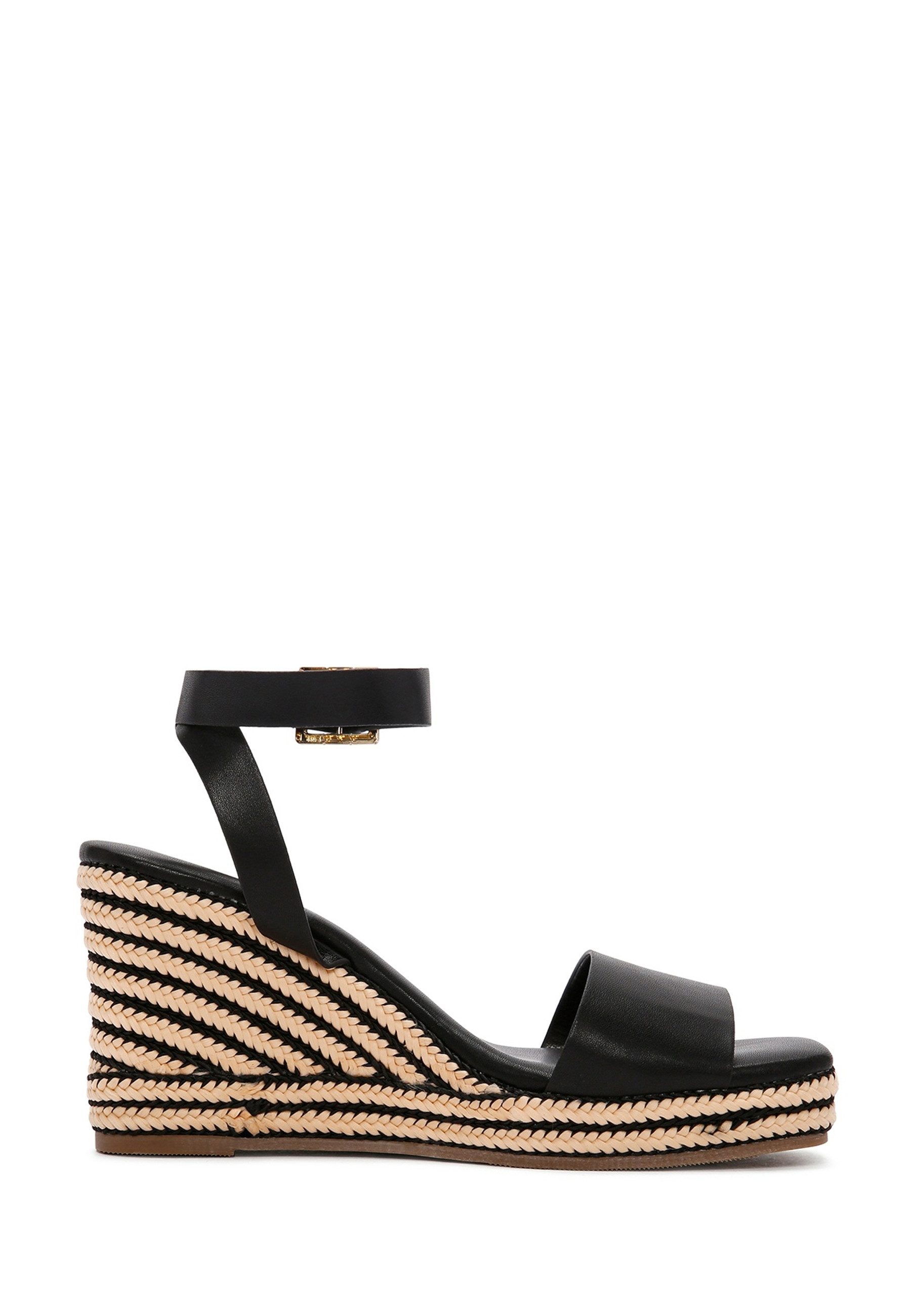 Derimod Keilabsatz-Sandalen aus Kunstleder Espadrille Kunstleder, Schnallenverschluss, Espadrille-Keilabsatz,Synthetikfutter