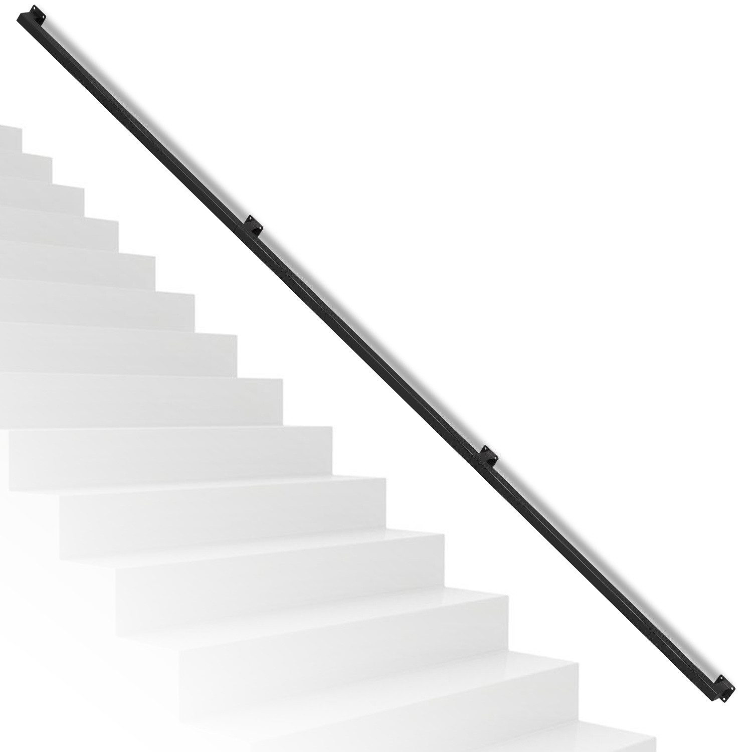 Clanmacy Treppengeländer 300 cm Schwarz, aus Eisen, 30 x 30 mm, dreiteilig, für Treppe und Flur