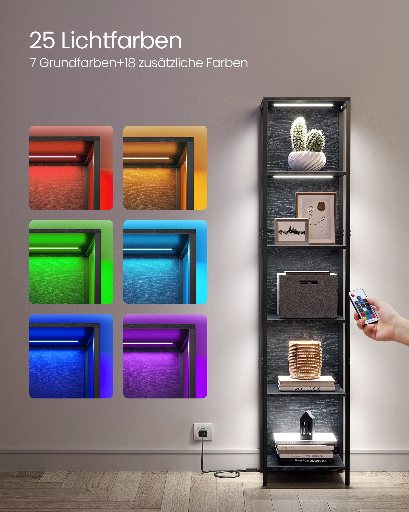 VASAGLE Bücherregal Standregal mit 5/6 Ebenen, aus Stahl, mit 6 Ebenen, 30,3 x 40 x 178,6 cm, für Wohnzimmer, Schlafzimmer – Bild 4 von 5