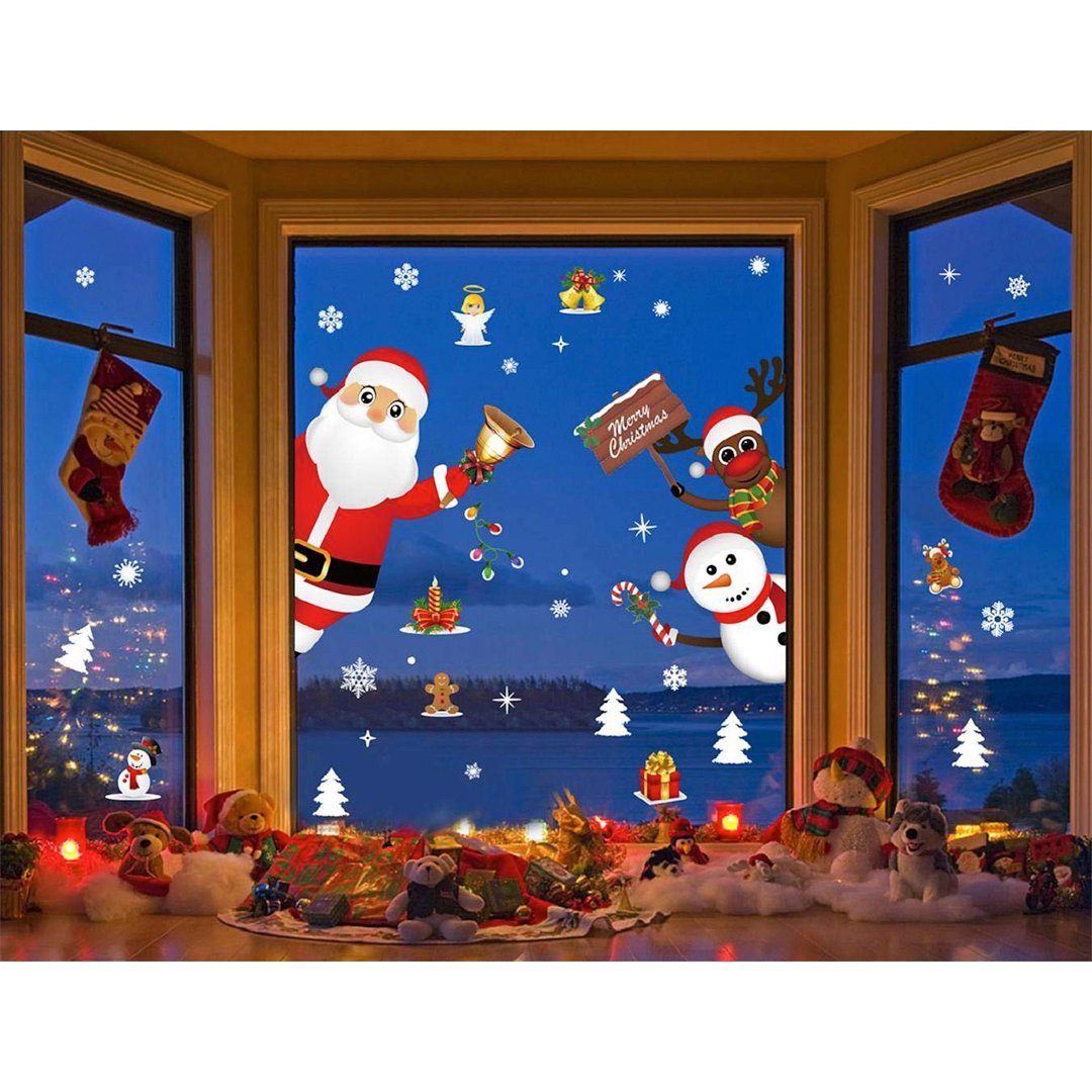 SOTOR Haftende Fensterbild Fenster Schneeman Wandtattoo Aufkleber PVC Weihnachten Abnehmbare Aufkleber Weihnachtsman Statisch Deko, Weihnachten