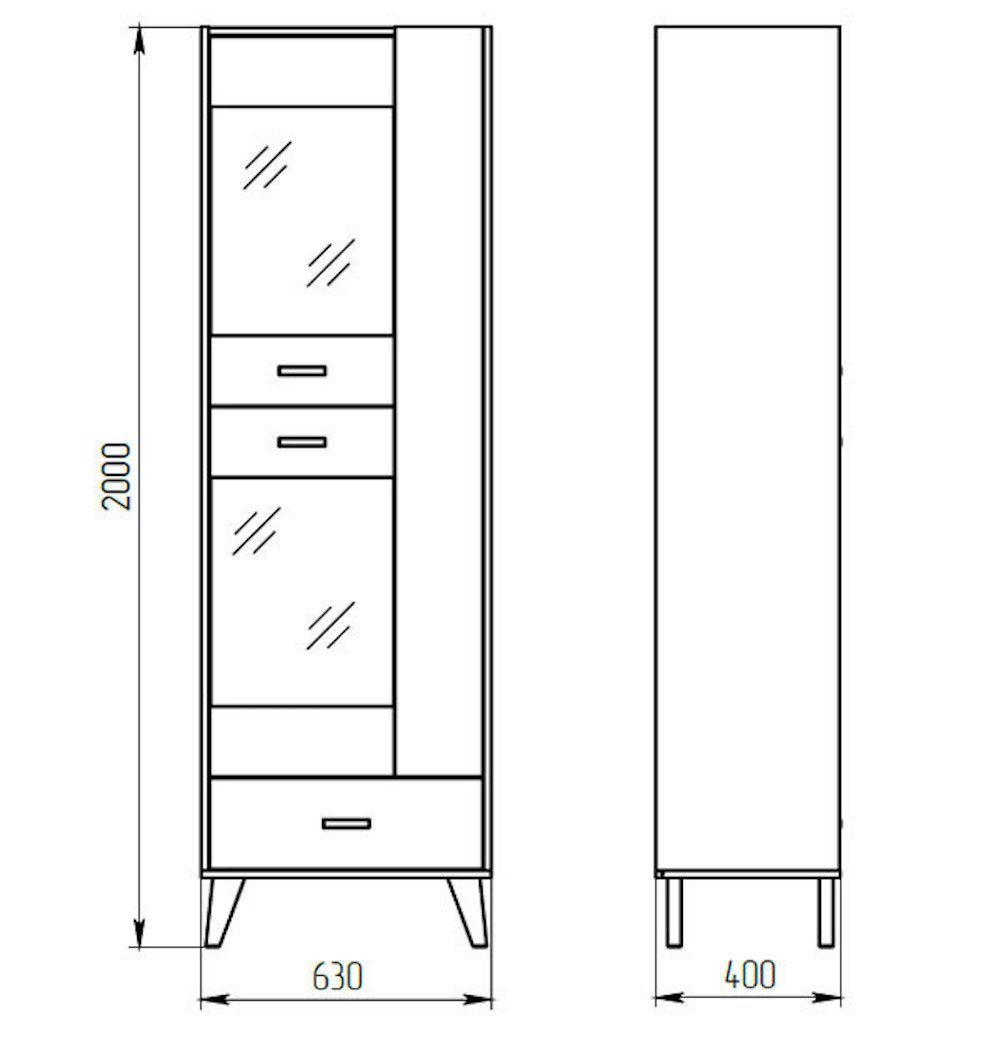 Feldmann-Wohnen Wohnwand Vitrine cm + x 1 40 SKANDI, x cm 200 cm + Highboard), Lowboard 1 1 B/T/H: Gesamtmaße 3-St., (Set, 278