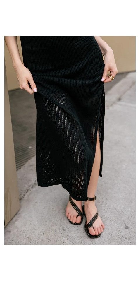 Freeman T. Porter Sommerkleid Rommy Mesh Kleid - Meshkleid - langes Kleid schwarz - Strickkleid