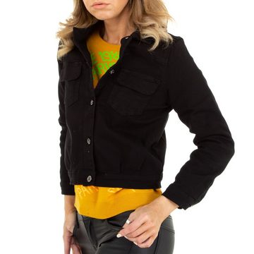 Ital-Design Jeansjacke Damen Freizeit Stretch Jeansjacke in Schwarz