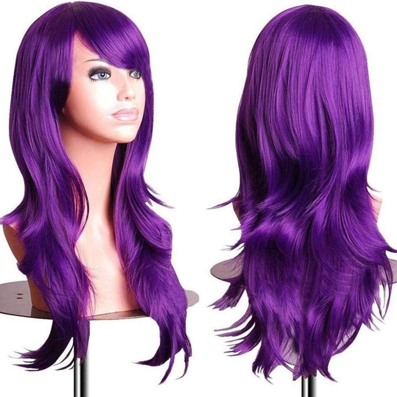 Kostüm-Perücke Perücke 70 cm Gewellt Pony Cosplay Anime lila