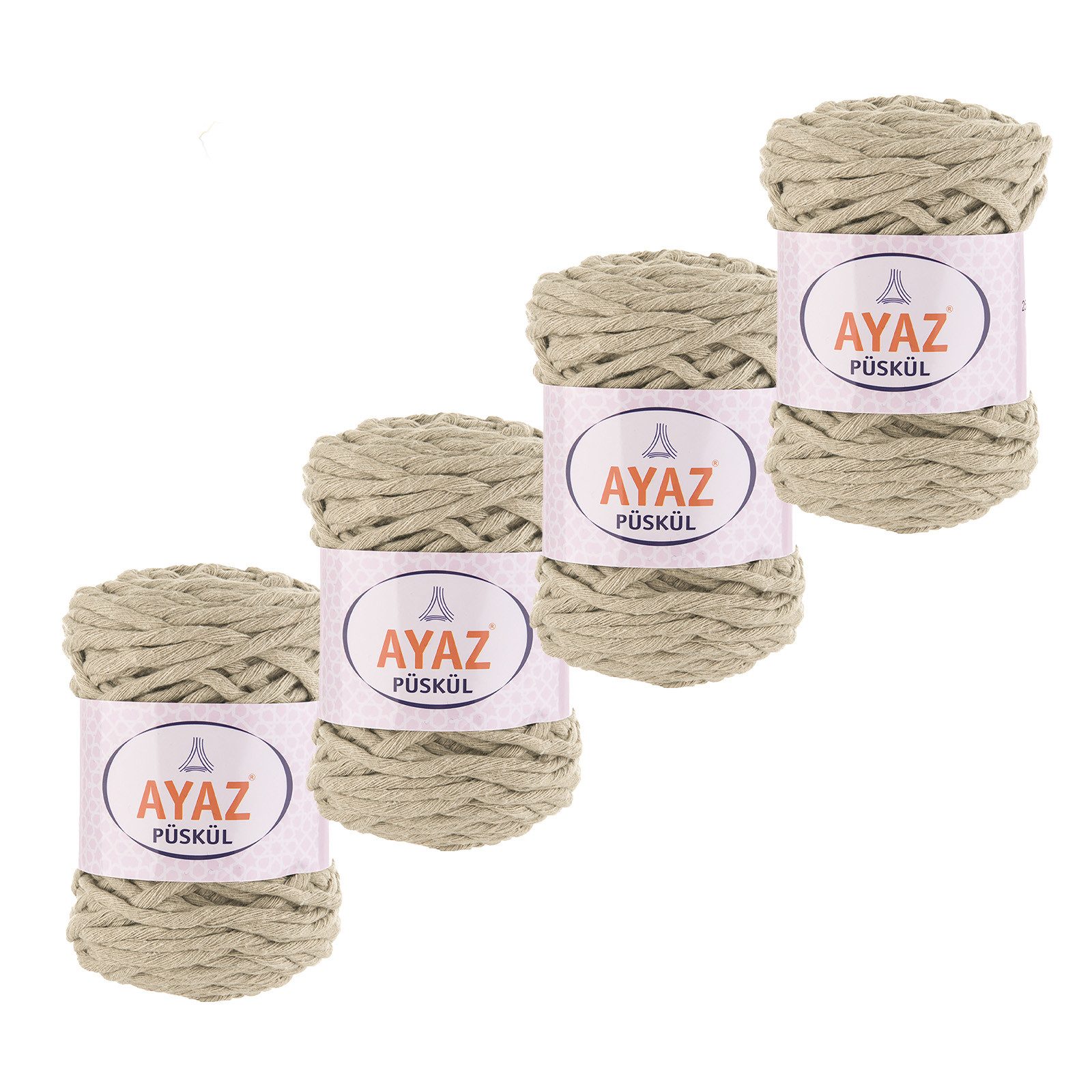AYAZ 4 x 250g Strickgarn Püskül Strickwolle Häkeln Makramegarn Häkelwolle, 300 m (Paket, 5-St), 2199 hellbeige
