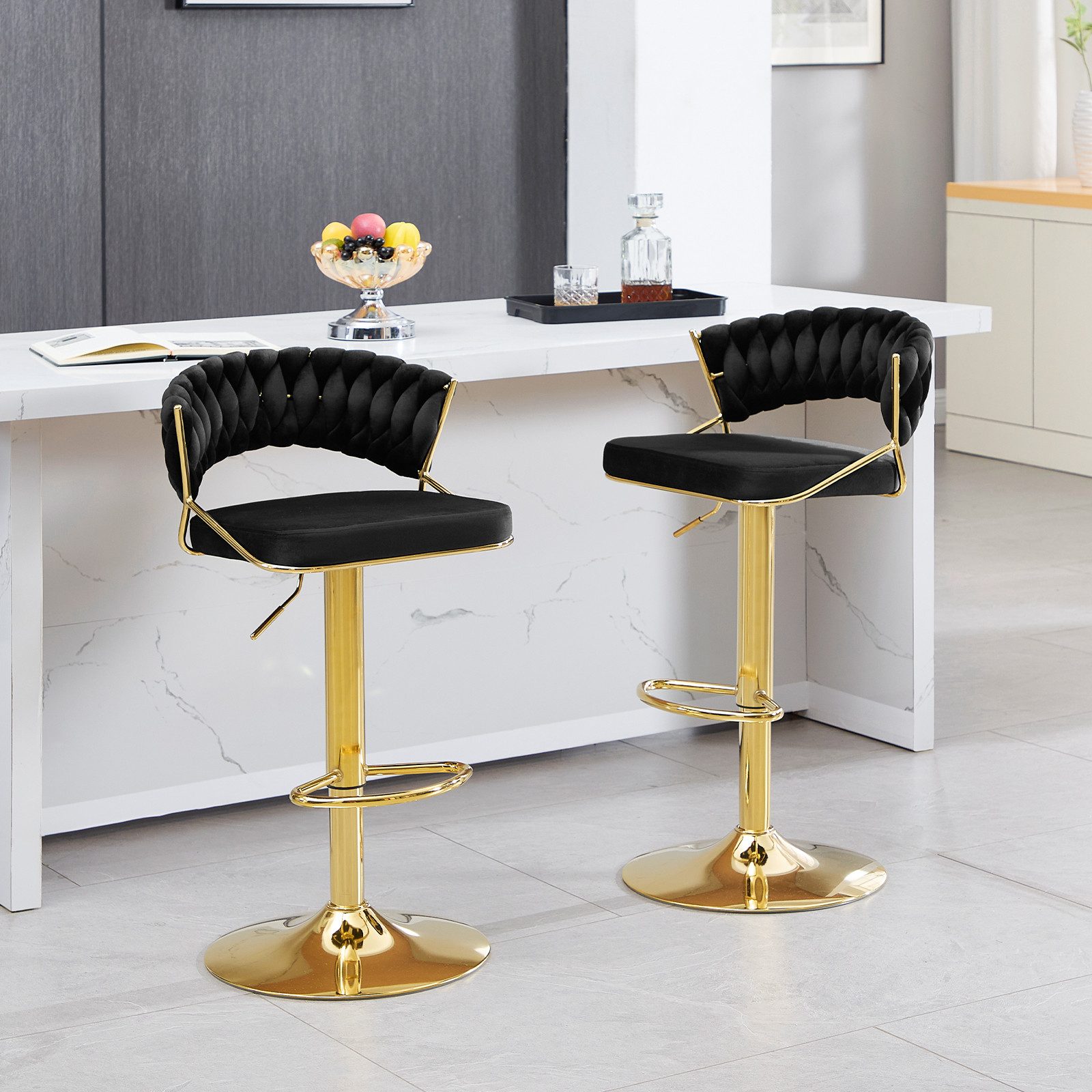 Woltu Barhocker (2 St), mit geflochtener Rückenlehne Fußstütze, Barstuhl Sa günstig online kaufen