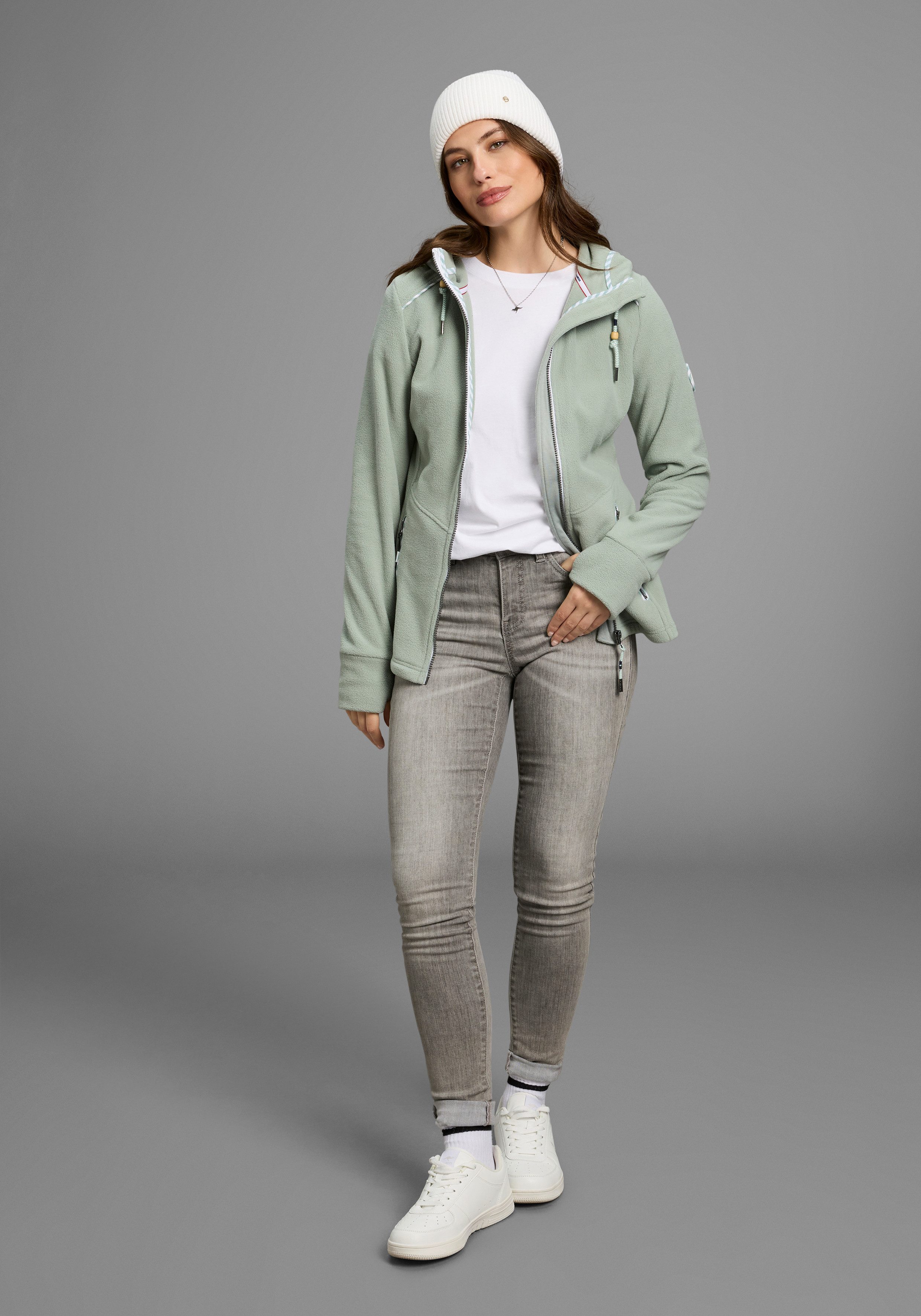 KangaROOS Fleecejacke figurbetonte Passform, mit Kapuze und Kordelzug, Übergangsjacke