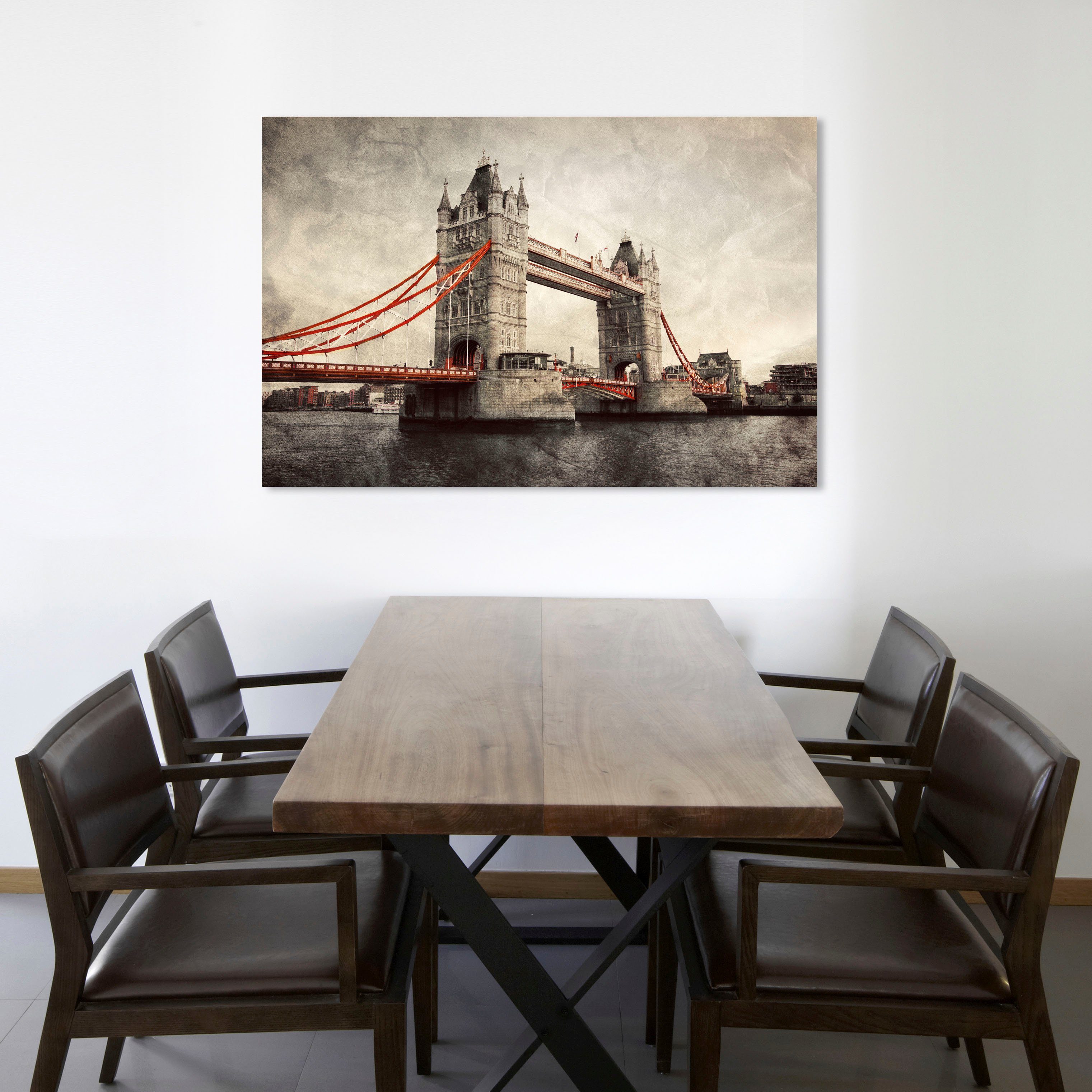 queence Leinwandbild Tower Bridge, Brücken, Großbritannien, Kunst, London, Modern, Rain, Schwarz-Weiß, Städte, Premium-Leinwandstoff, Handarbeit aus Deutschland