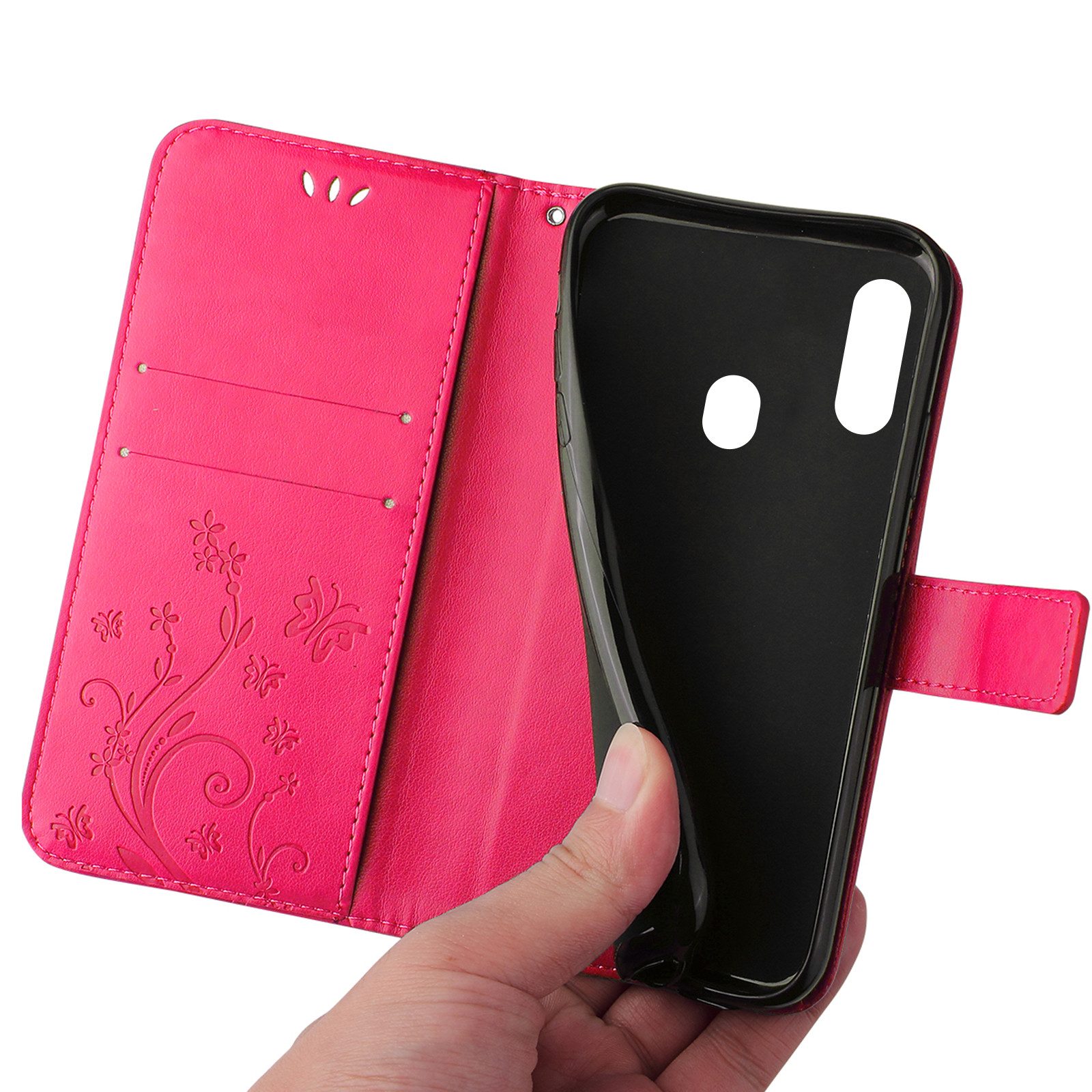 Tec-Expert Handyhülle Cover Tasche Hülle für Samsung Galaxy A20e 5,8 Zoll, Klapphülle Case mit Kartenfach Fliphülle aufstellbar, Motiv Blumen