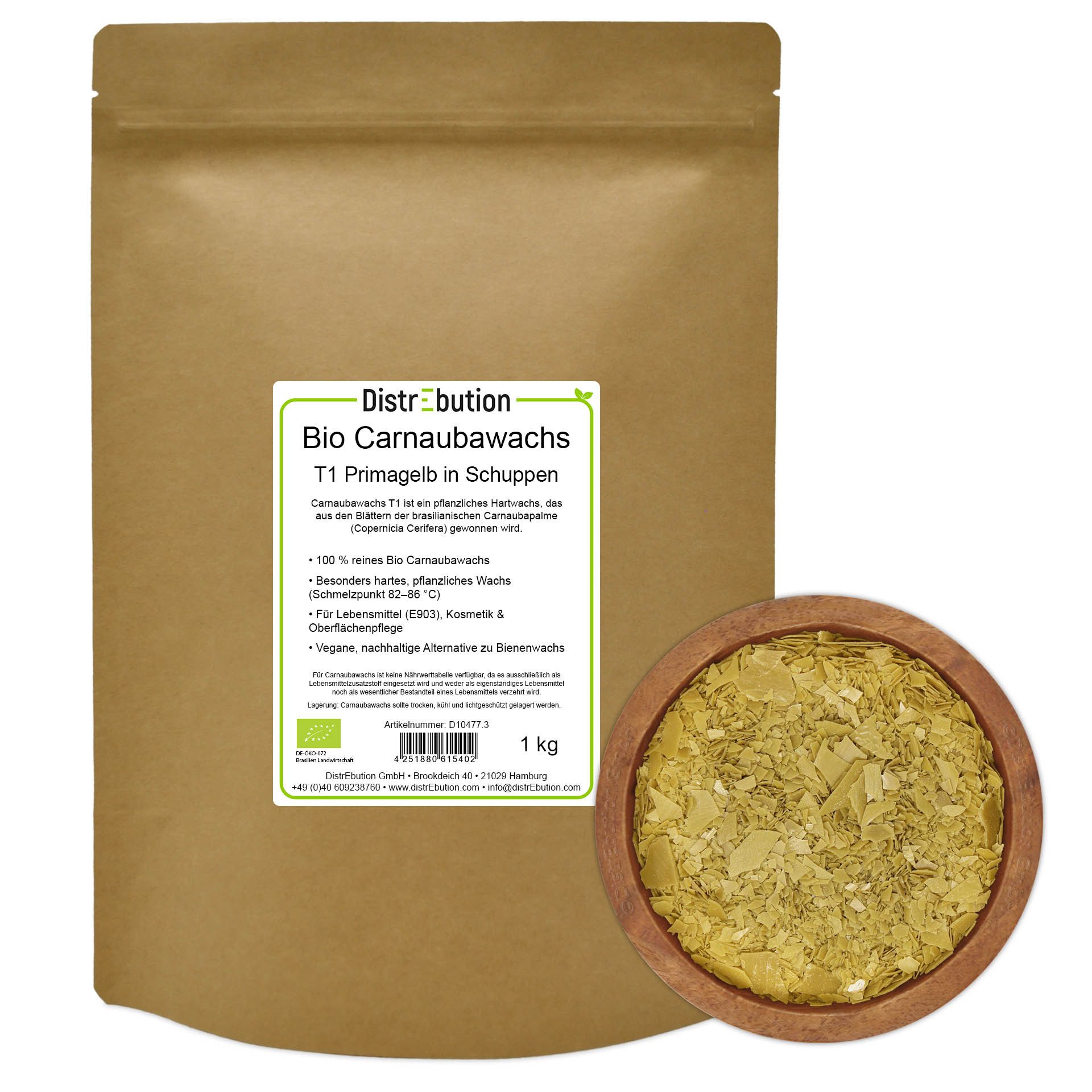 DistrEbution Bio Carnaubawachs T1 – 1kg Veganes Premium-Wachs aus Brasilien E903 Politur (1 St)