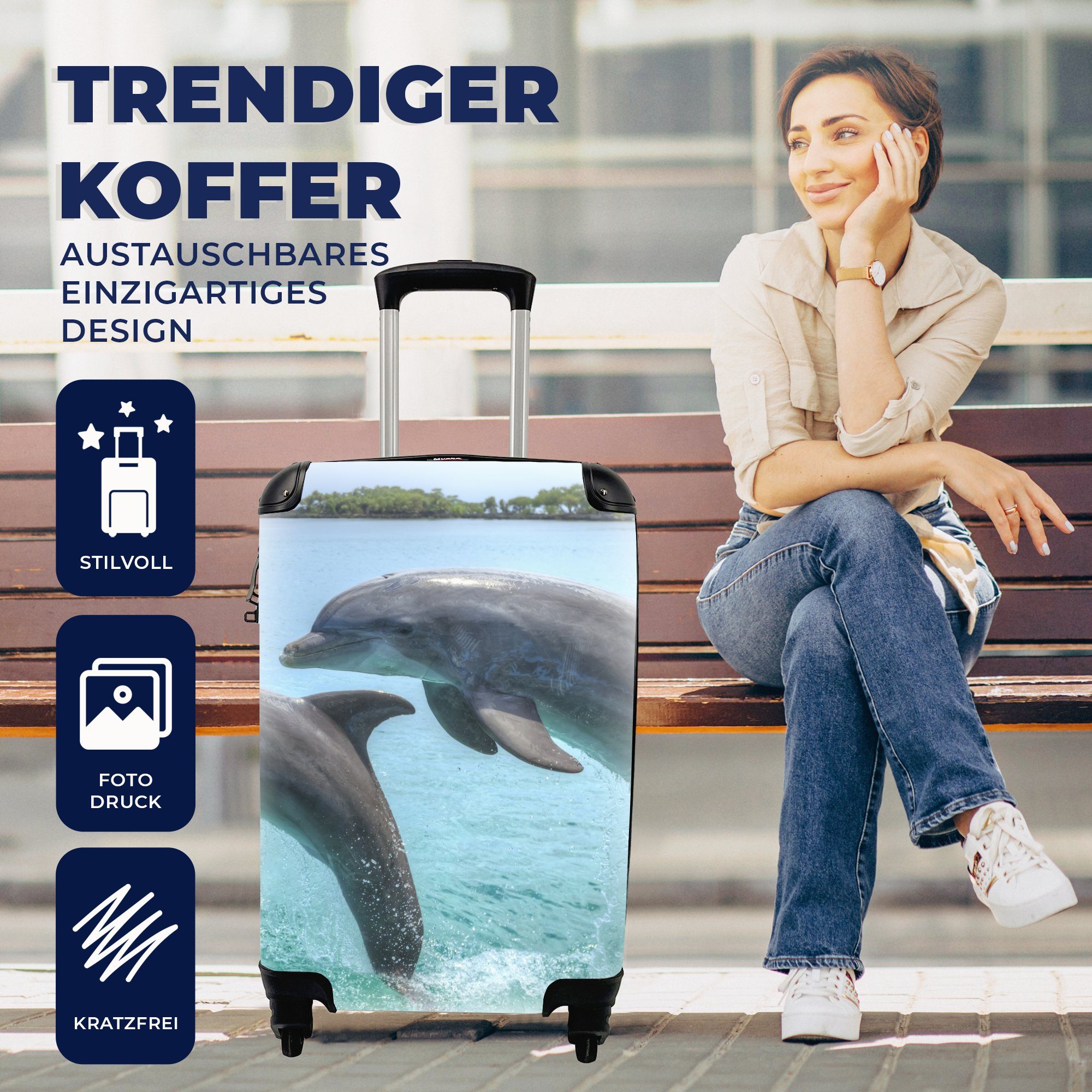 Delfine Reisetasche Reisekoffer Islands, vor Ferien, MuchoWow Handgepäck rollen, 4 Trolley, Rollen, den für mit Bay Handgepäckkoffer