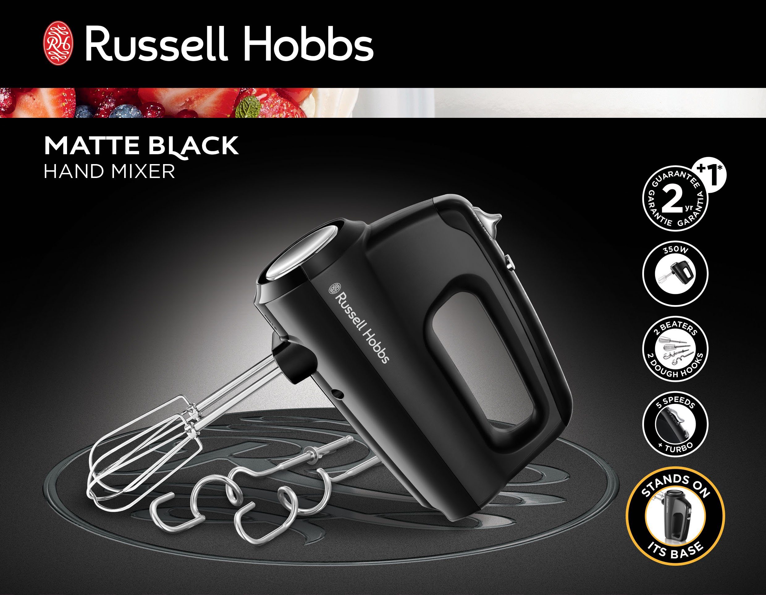 RUSSELL HOBBS Handmixer Matte Black & 24672-56, Turbofunktion 5 350 W, Geschwindigkeitsstufen