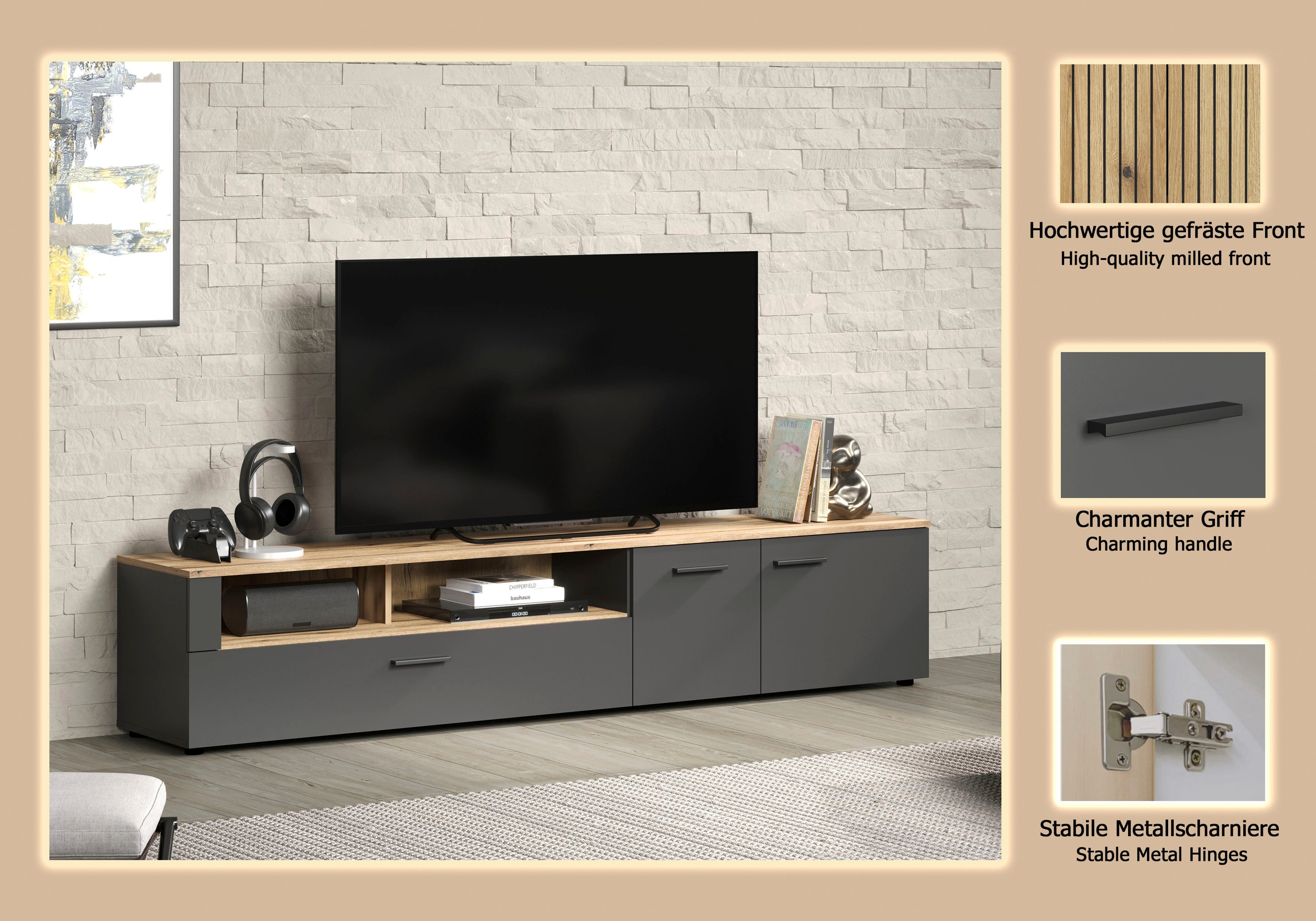 Home affaire Lowboard Estepona TV-Kommode (1 St), TV-Board, Breite 210 cm, Elegant und modern – Bild 5 von 5