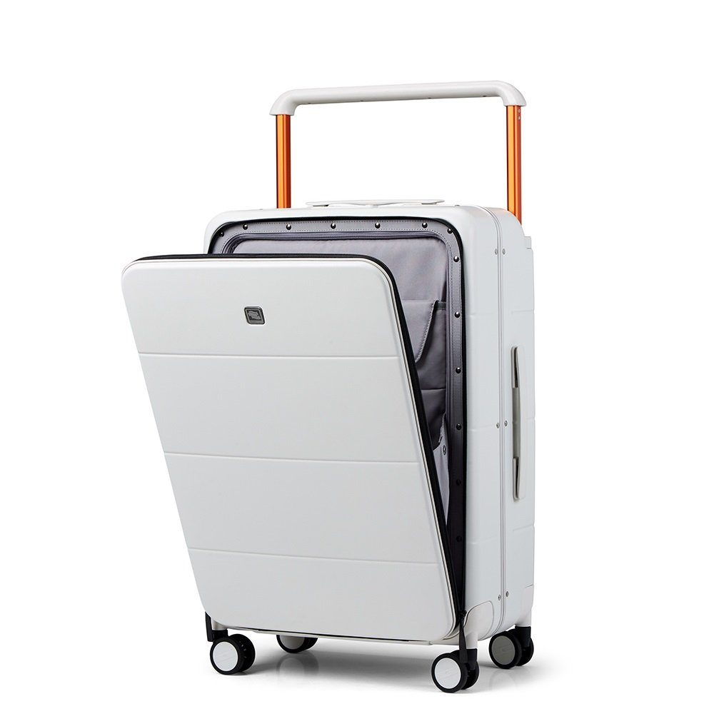 Hanke Hartschalen-Trolley Handgepäckkoffer mit Vorderfach, Premium Polycarbonat, TSA, weiss