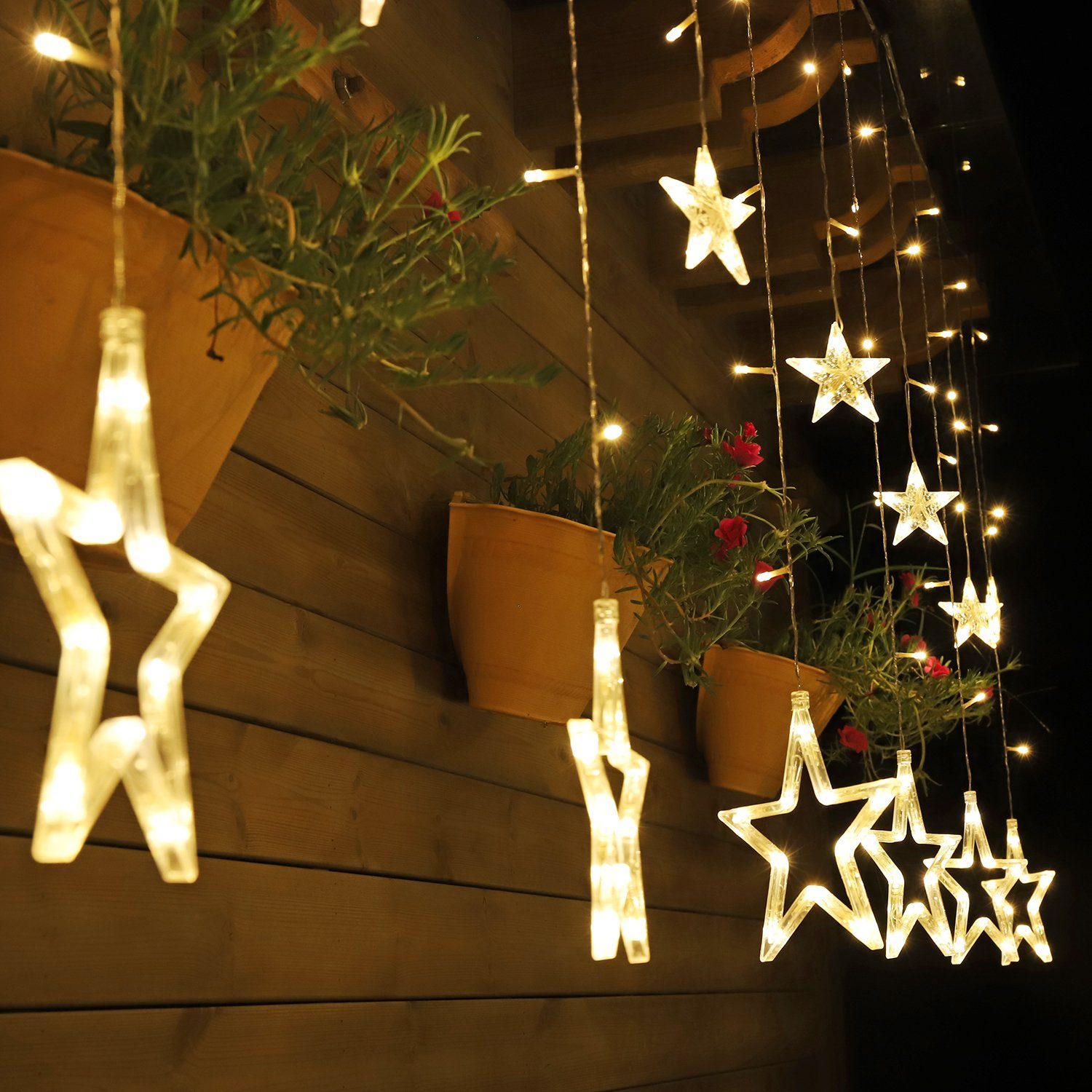 Salcar LED-Lichterkette »LED Lichterkette 12 Sterne 138 Leuchtdioden  Lichtervorhang Sternenvorhang 8 Modi - Warmweiß« online kaufen | OTTO