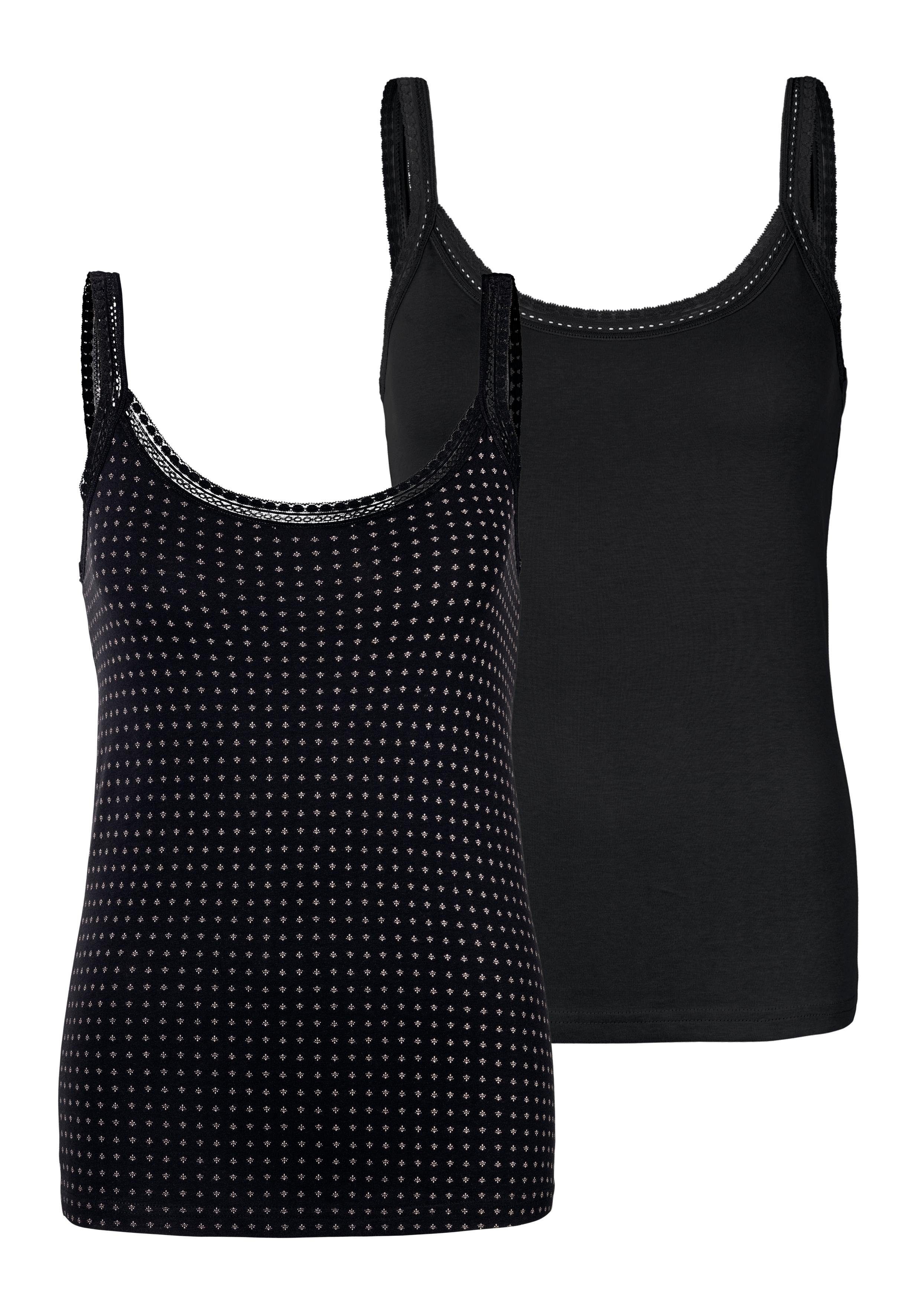 LASCANA Unterhemd (2er-Pack) aus elastischer Baumwolle, weiche Spitze, Spaghettiträger-Top