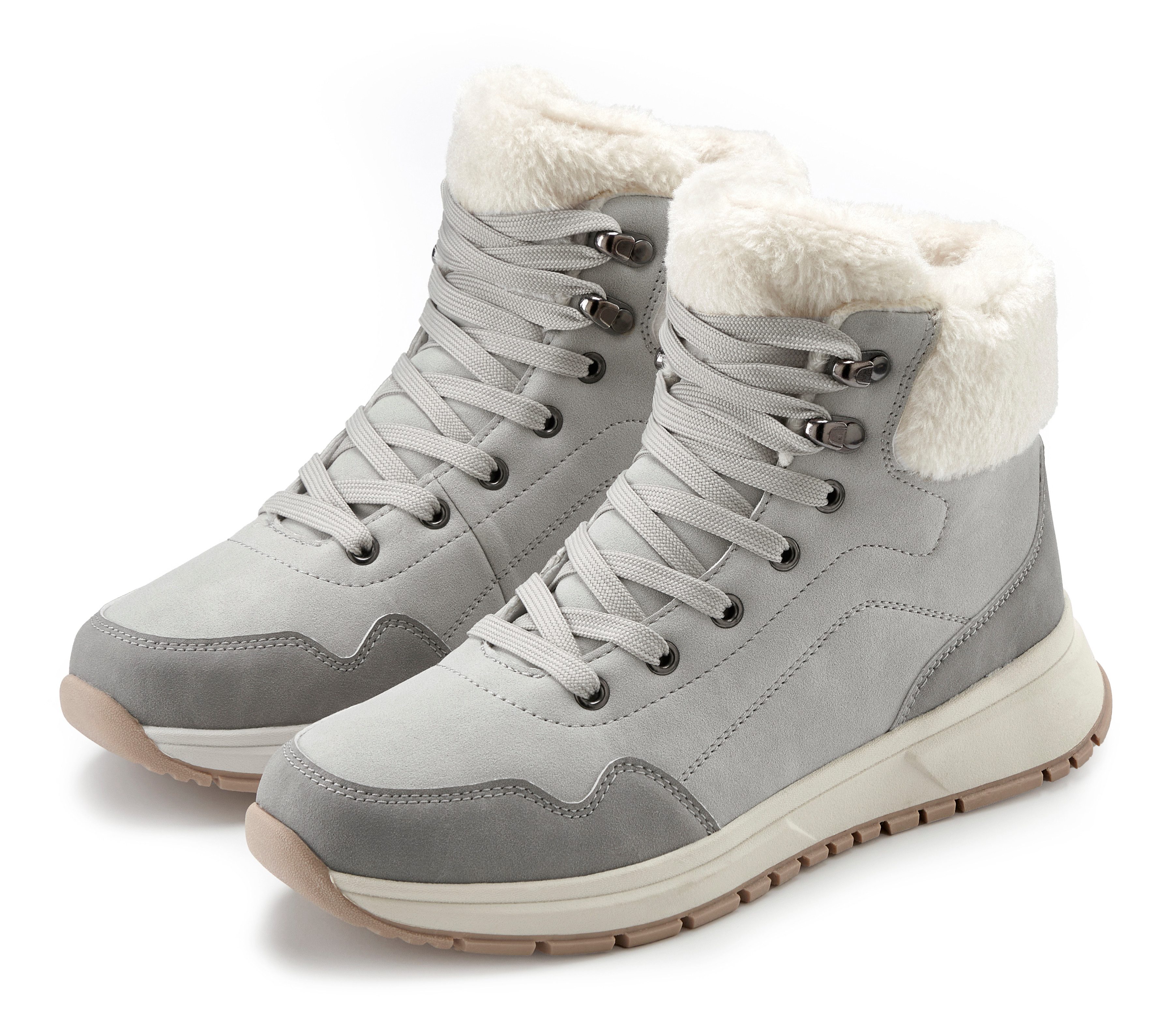 LASCANA High Top Sneaker, Schnürschuh, Boots, Stiefelette Winterstiefelette aus wasserabweisendem Material mit Warmfutter VEGAN