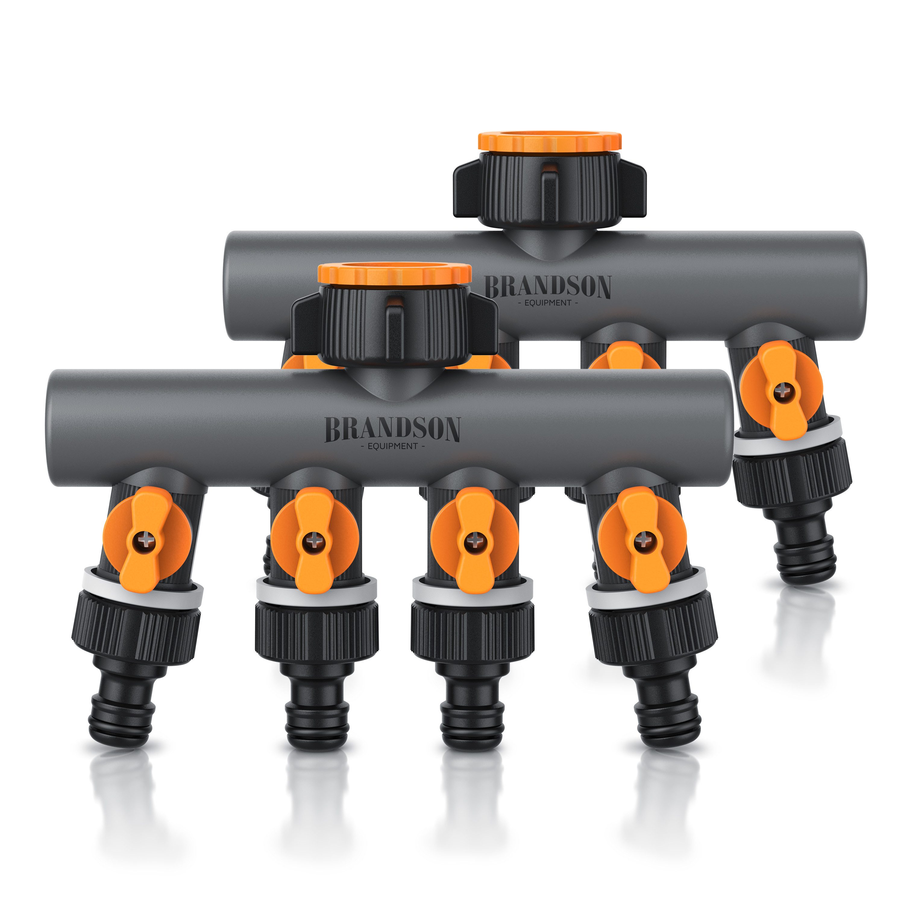 Brandson 4-Wege Verteiler 4-fach Schlauchverteiler, Gartenschlauch Wasserverteiler, 3/4 1/2 Zoll, (Spar-Set, 2-tlg., 2er Set), Regulierbarer Wasserhahn Schlauch Verteiler für Gartenbewässerung