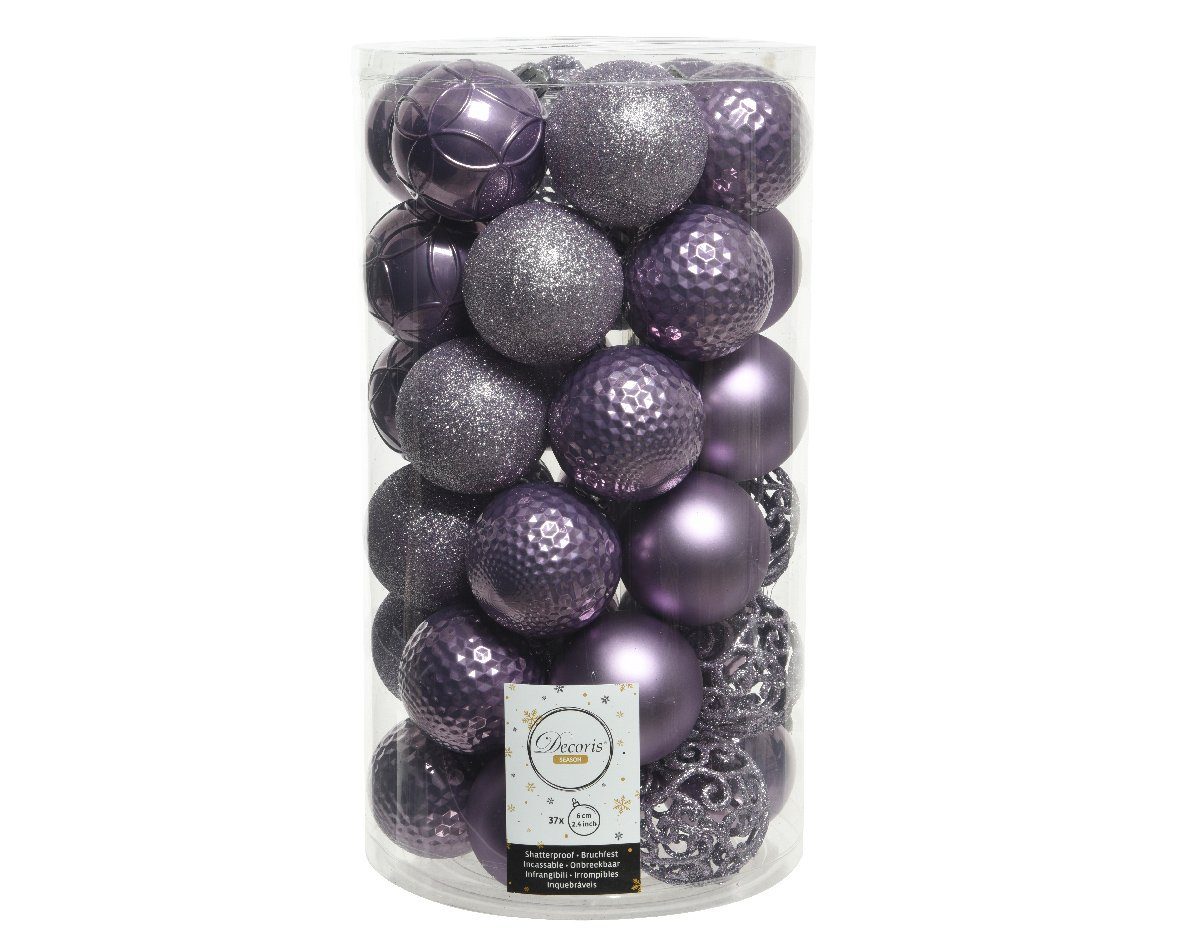 Kaemingk Weihnachtsbaumkugel, Weihnachtskugeln Kunststoff 6cm Ornamente Mix 37er Set - Heidelila