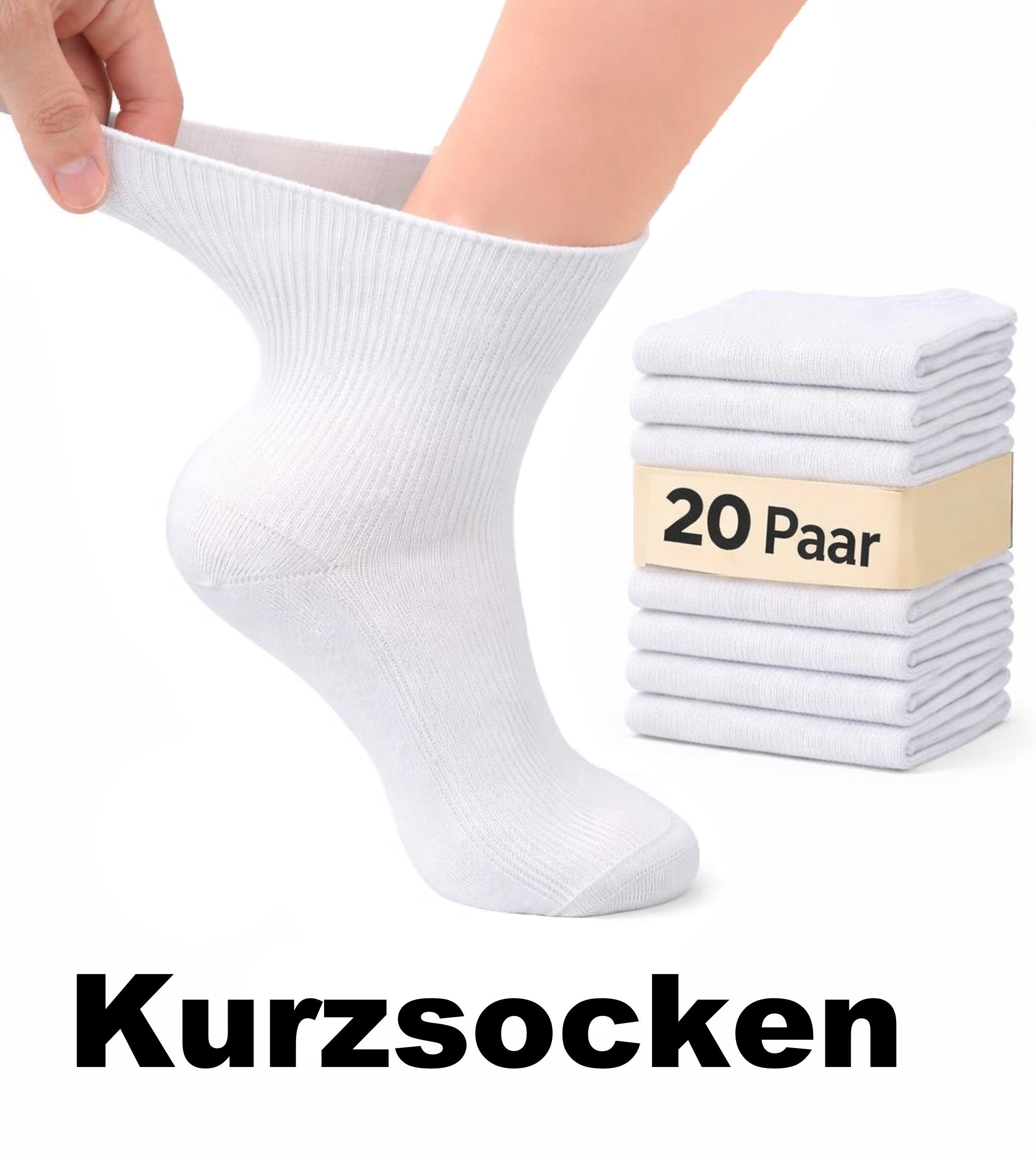 Cocain underwear Gesundheitssocken Kurze Socke ohne Gummi weiss Kurzsocken Arztsocken kein Gummi 100 Bw. (20-Paar) ohne einschneidenden Gummibund, handgekettelt
