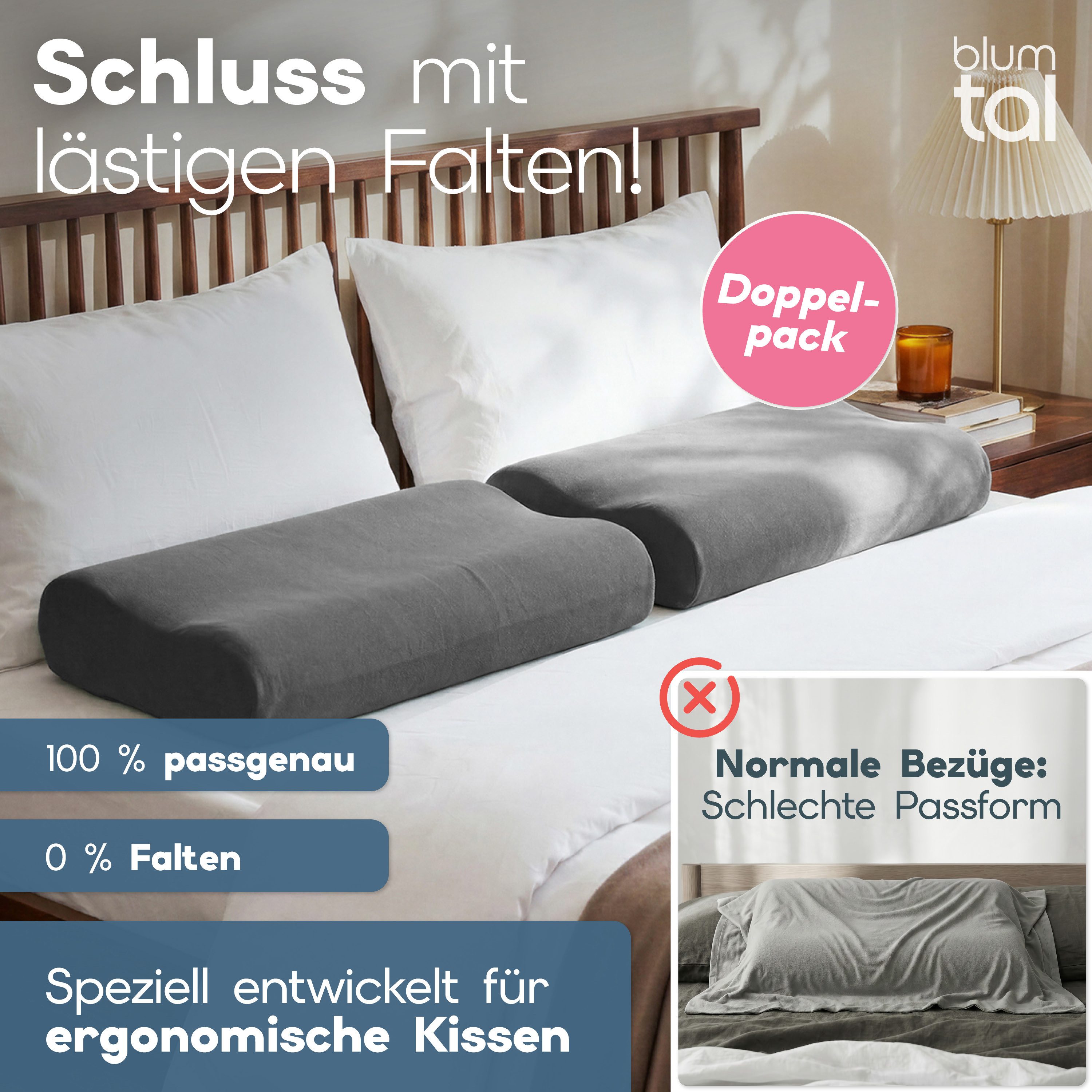 Blumtal Kissenbezug 2er Kissenbezug für Gesundheitskissen aus 95% Baumwolle + 5% Elasthan, (2 Stück), passend für 50-70 cm Breite, 30-45 cm Länge, 10-15 cm Höhe