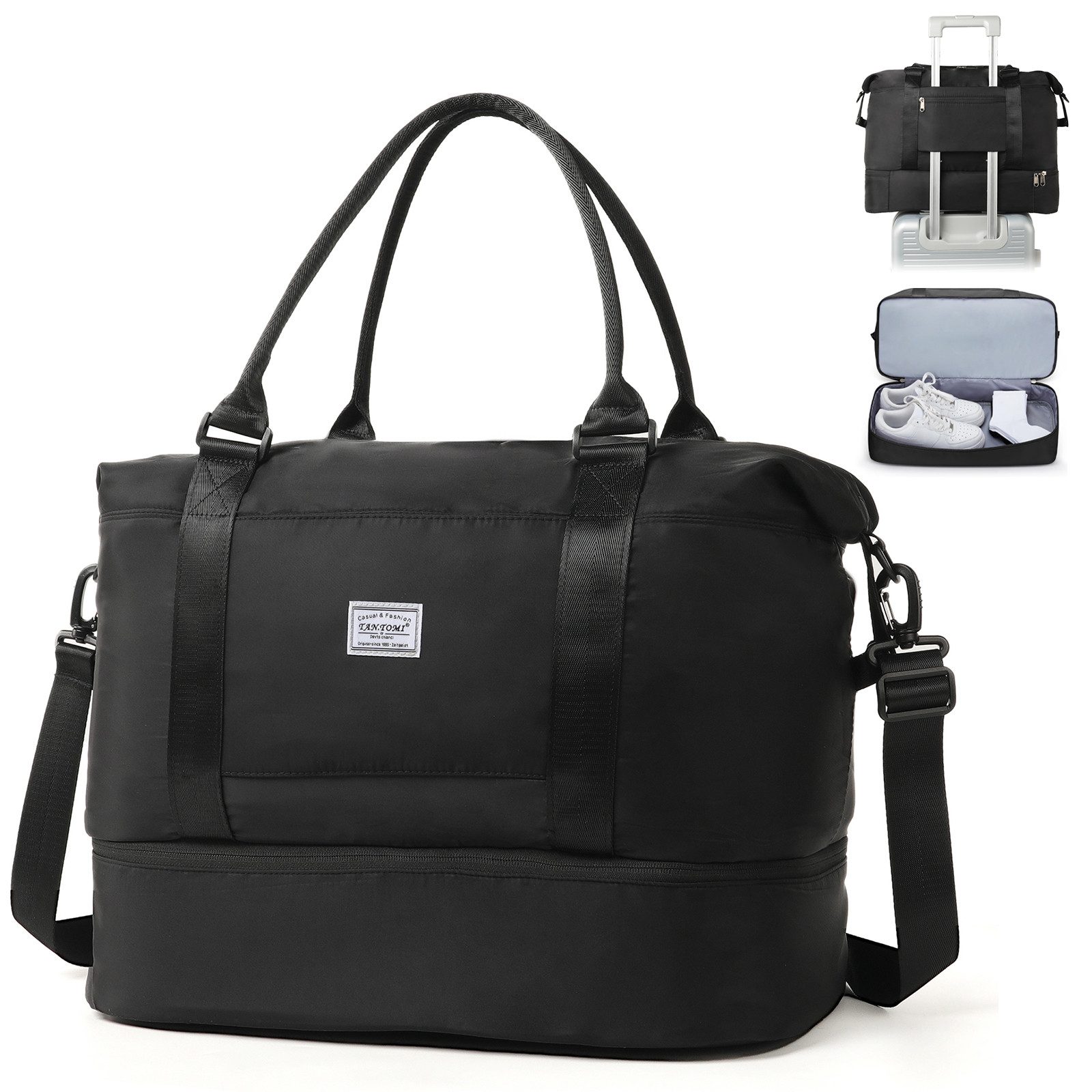 TAN.TOMI Reisetasche Wasserdichter Reise-Seesack - Tragetasche, Sporttasche, Schultertasche (Erweiterbar mit Trolley-Ärmel und Nasstasche), Wochenendtasche für Damen und Herren - Krankenhaus-Tasche