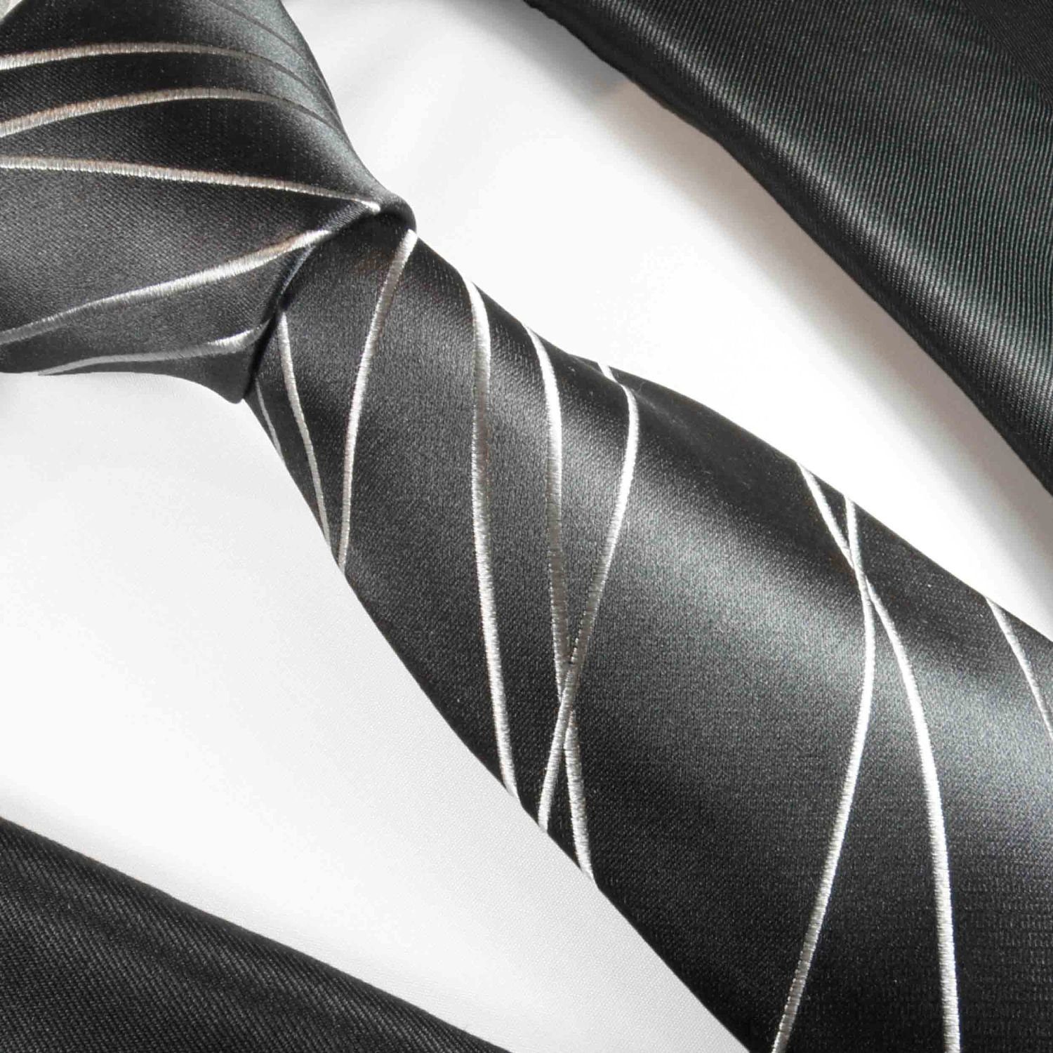 Seide Designer gestreift silber Paul Herren 2097 Malone modern (6cm), grau Schlips Seidenkrawatte Schmal 100% Krawatte