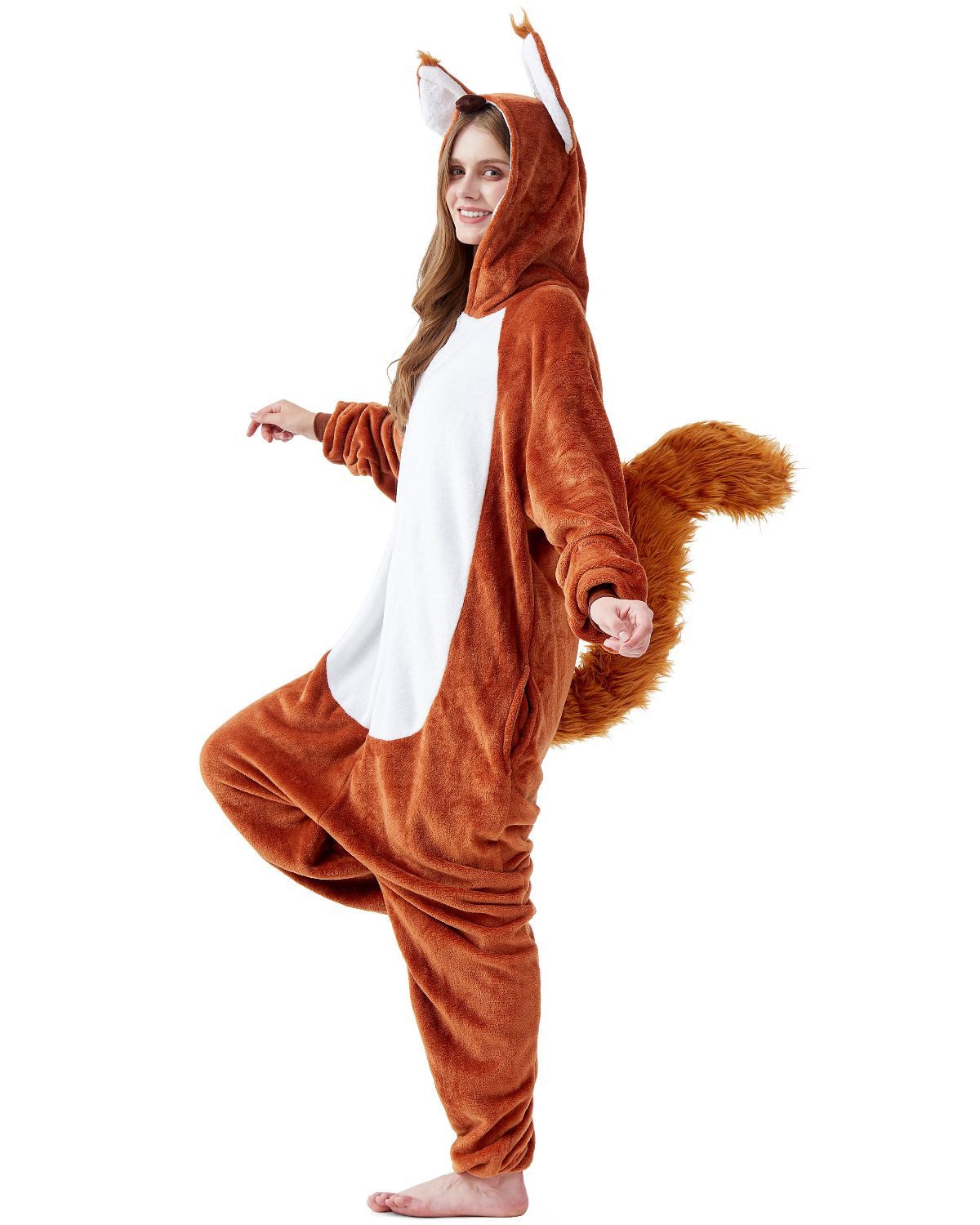 Corimori Partyanzug Onesie Ganzkörper Kostüm für Erwachsene, Eichhörnchen-Kostüm Damen Herren Karneval Tier-Kostüme Eichhörnchen,L