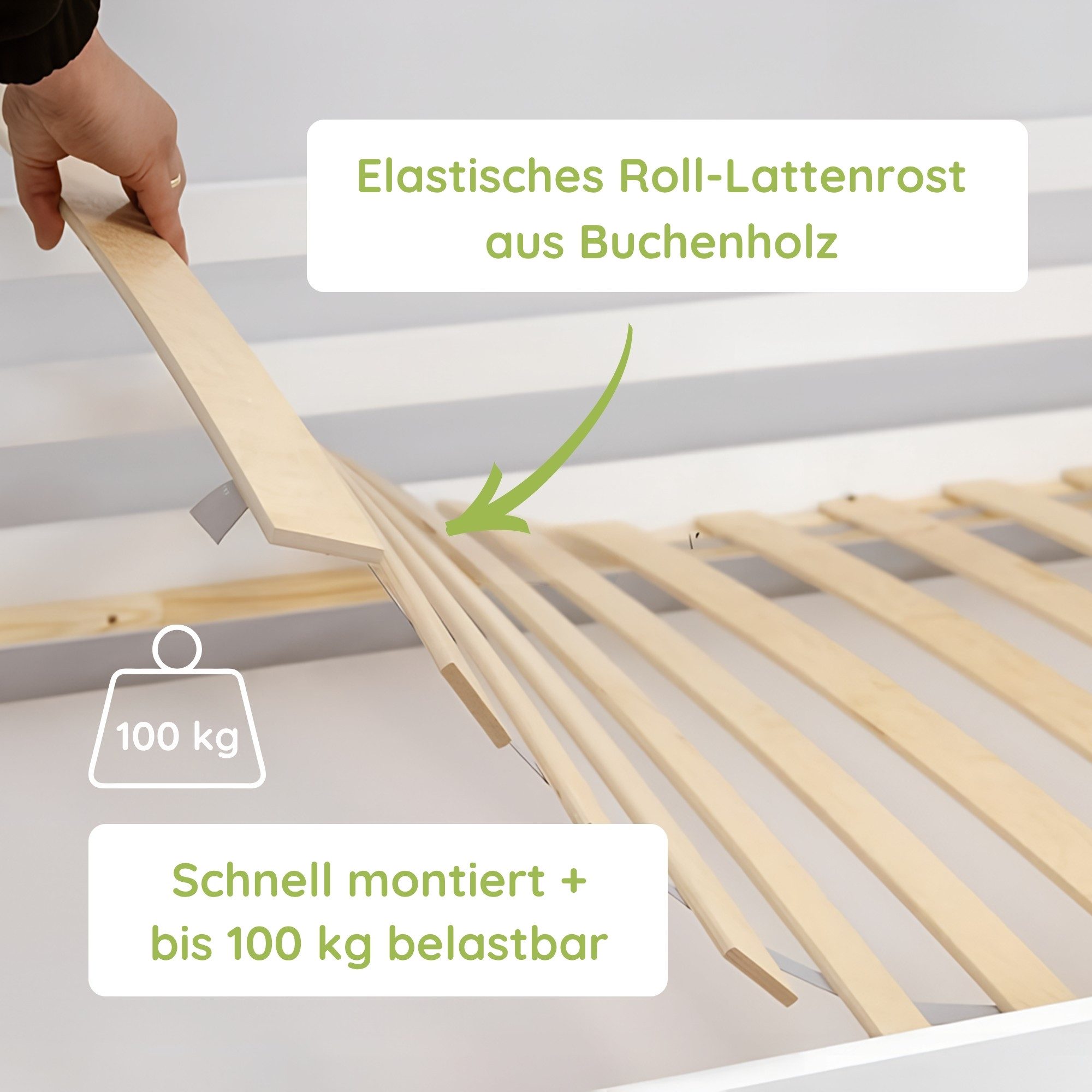 Kids Collective Kinderbett Bodenbett Bett mit Rausfallschutz & Lattenrost Montessori Bett Kinder (weitere Größen 90x200, 120x200, 140x200 cm), mit Matratze Juge – Bild 5 von 5