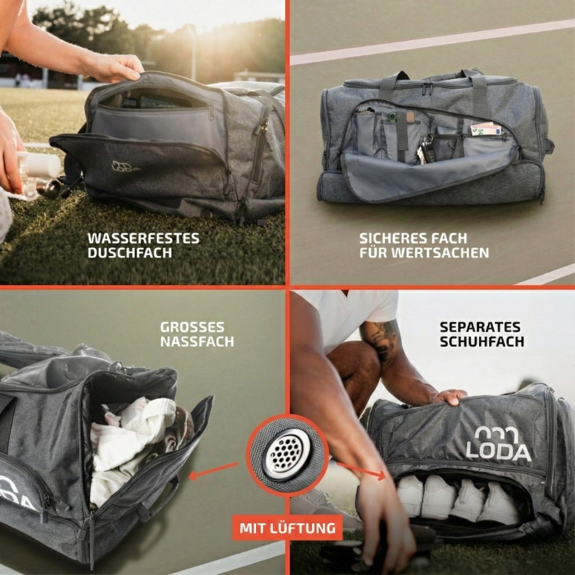 LODA sports Sporttasche team 68L - Trainingstasche mit Rucksackfunktion & Schuhfach, 65 cm (L) x 30cm (B) x 35cm (H), 68 Liter Volumen