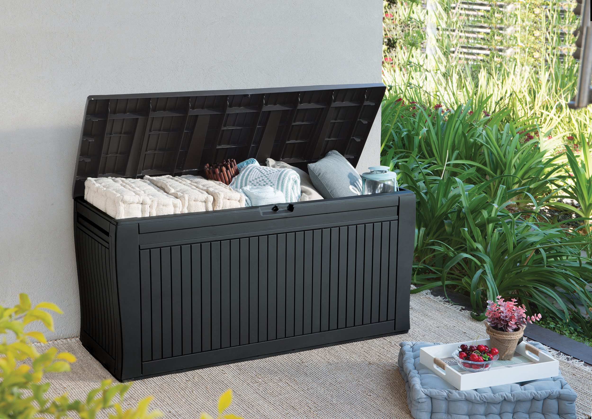 Keter Gartenbox "Comfy" 270L Anthrazit bis 250kg belastbar Kissenbox Aufbewahrungsbox