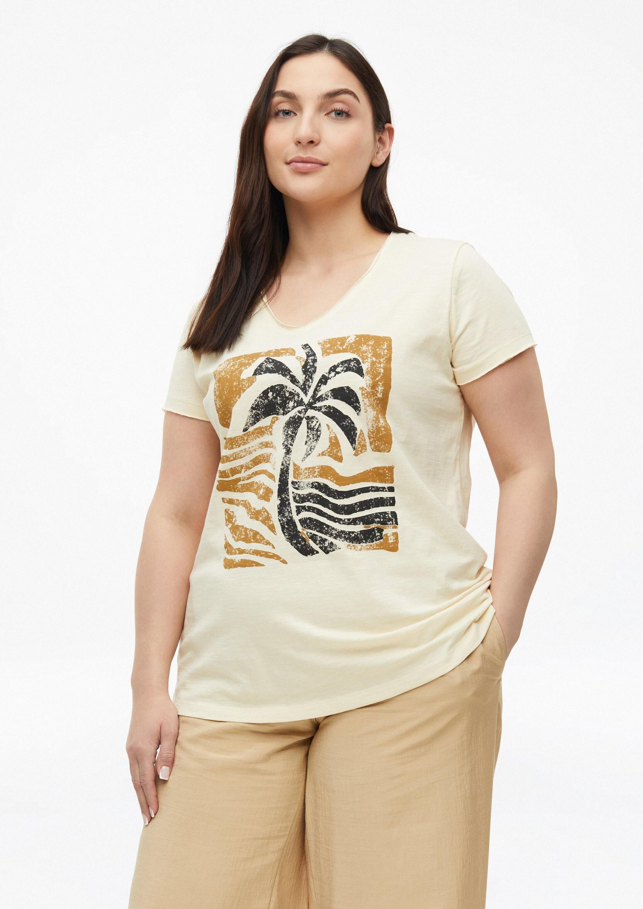 s.Oliver Kurzarmshirt T-Shirt T-Shirt mit offenen Kanten in Flammgarnstruktur