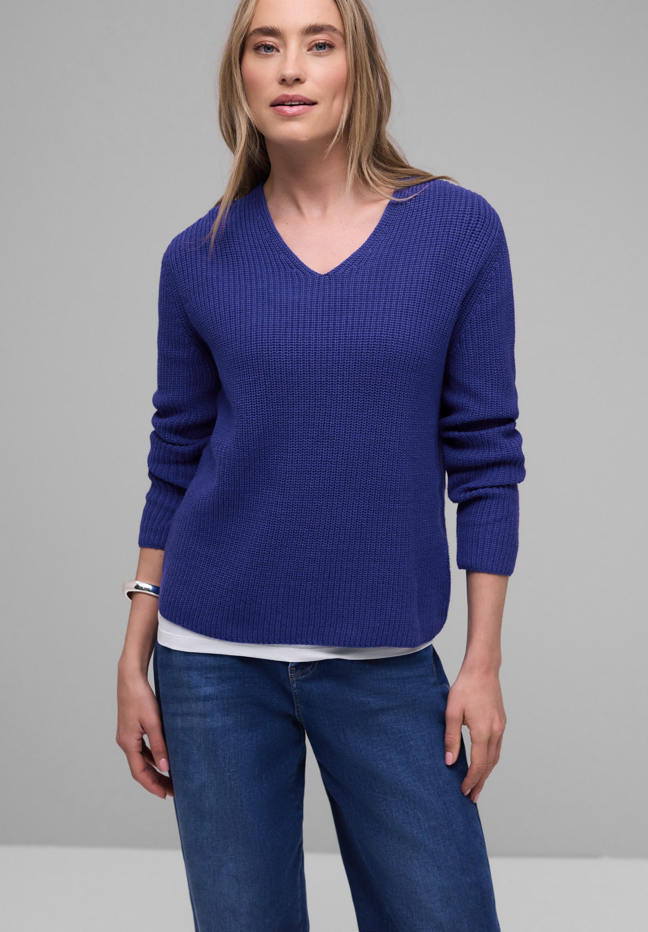 STREET ONE V-Ausschnitt-Pullover im soften Baumwoll-Mix