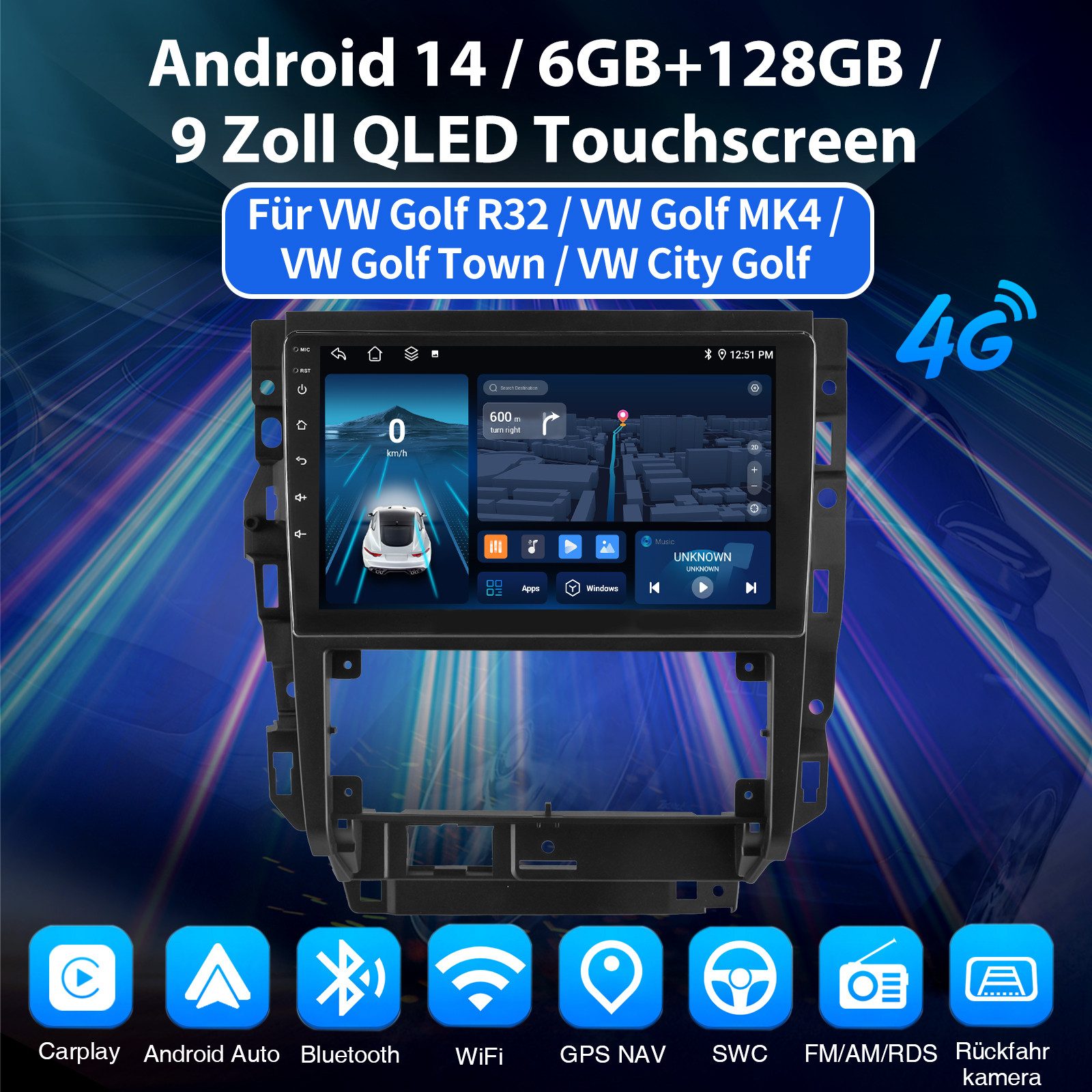 ESSGOO 9" 6+128G DAB+ Android 15 Autoradio 4G Für VW Bora Golf 4 1J Carplay Autoradio (6GB+128GB, RDS, 4G LTE, Digitalradio (DAB), FM, AM, Carplay Android Auto Bluetooth EQ USB GPS Navi WIFI Touchscreen)