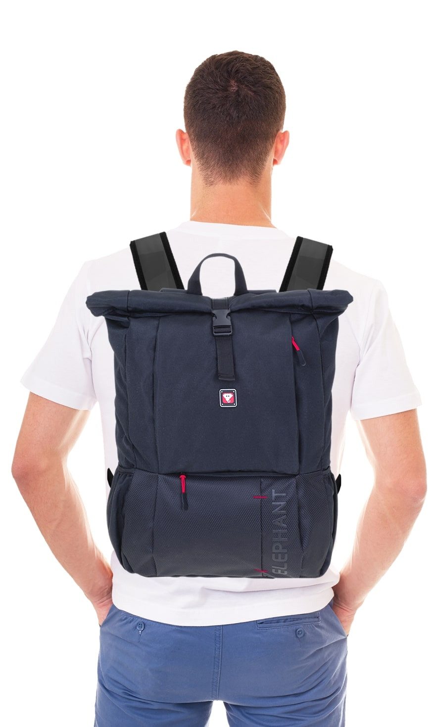 ELEPHANT Laptoprucksack Rucksack Laptop Daypack Büro Reise Handgepäck DIN A4, Geheimfach Anti Theft Kurierrucksack Rolltop Bag Dark 3626 + Flasche