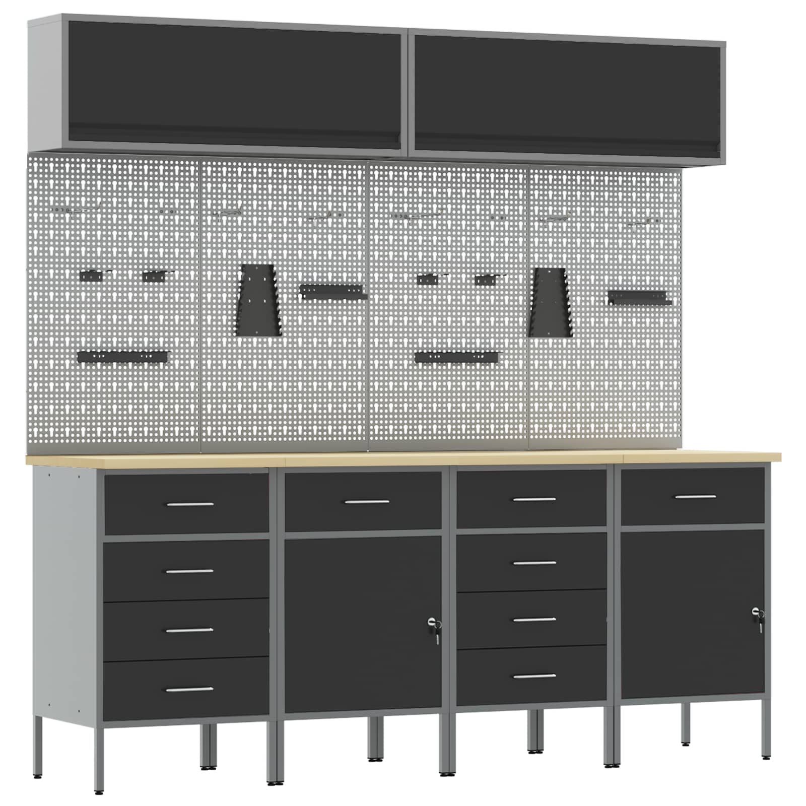 Werkzeugschrank Arbeitsschrankset mit Schubladen mit Speicher 10 pcs Schwarz