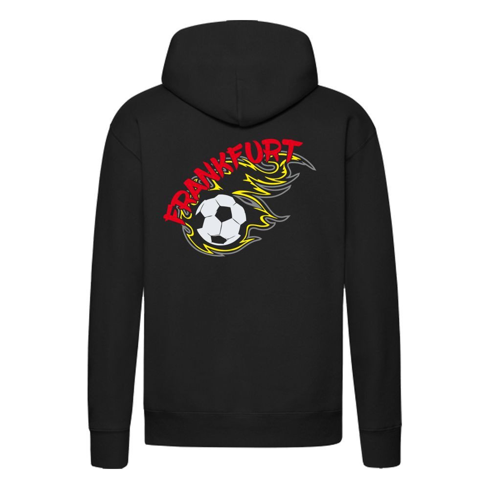 G-graphics Hoodie Frankfurt in flames – Feuer-Fussball (rot) – mit Front- & Backprint Unisex Pullover mit einem Motiv für den echten Fan