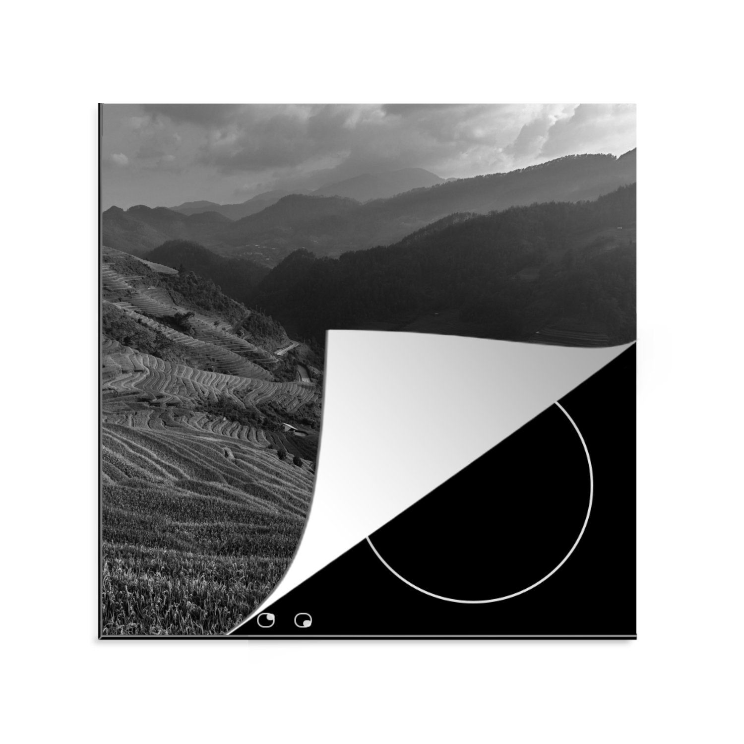 Vinyl, Arbeitsplatte Ceranfeldabdeckung, 78x78 Weiß, - Natur - Schwarz MuchoWow - tlg), cm, für Indonesien (1 küche Herdblende-/Abdeckplatte